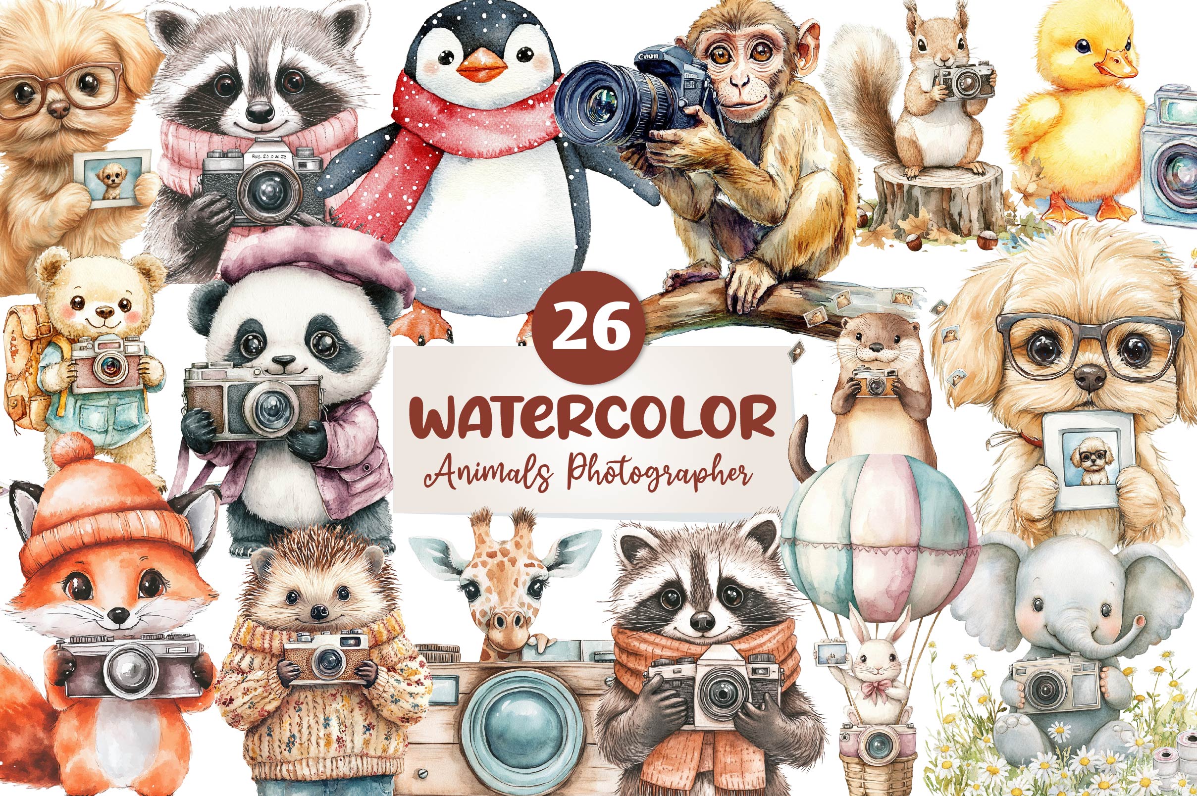 Cute Animals Photographer Clipart Bundle