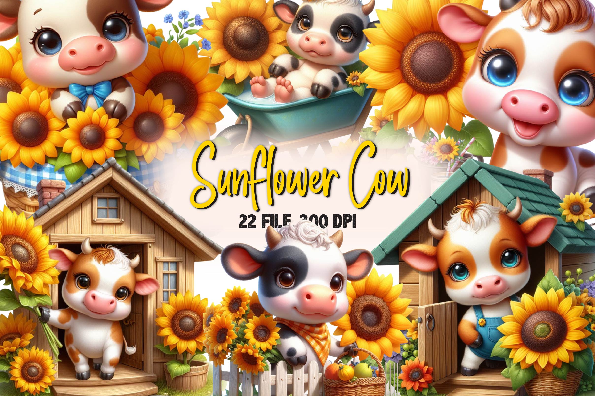 Sunflower Cow Clipart Bundle