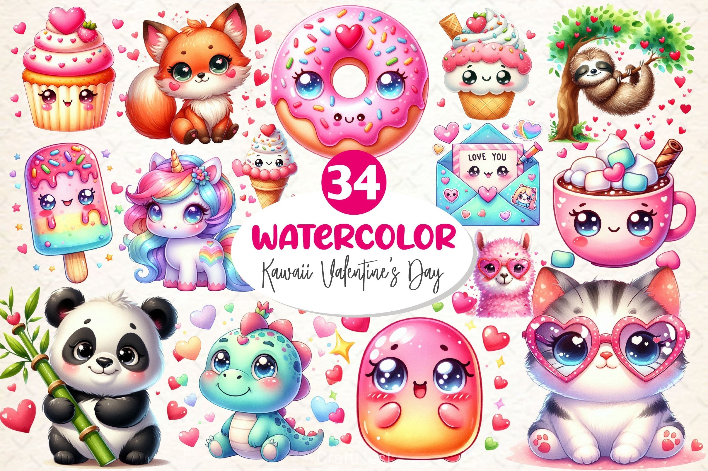 Kawaii Valentines Day Clipart Bundle 7