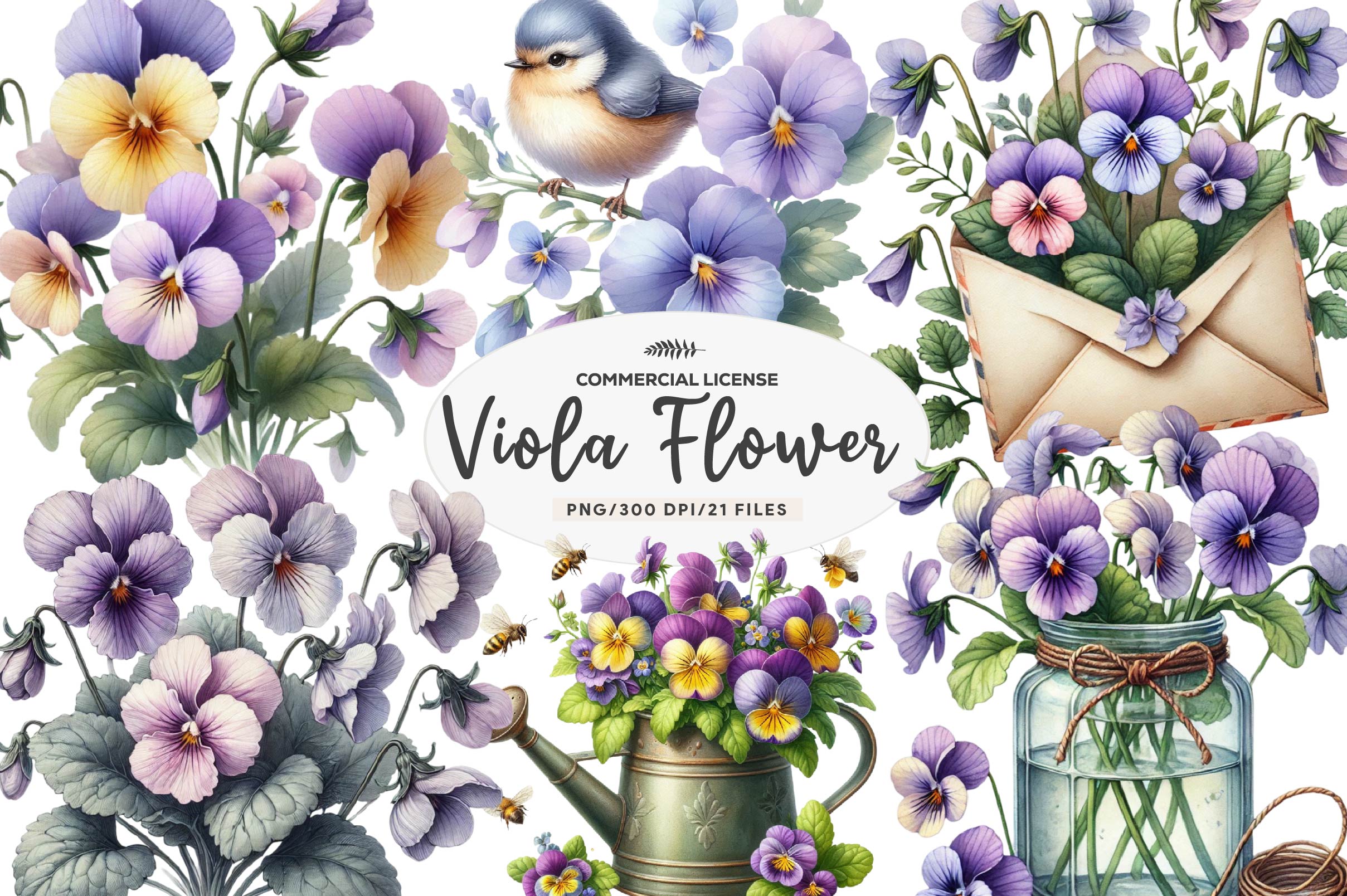 Spring Viola Flower Clipart Bundle