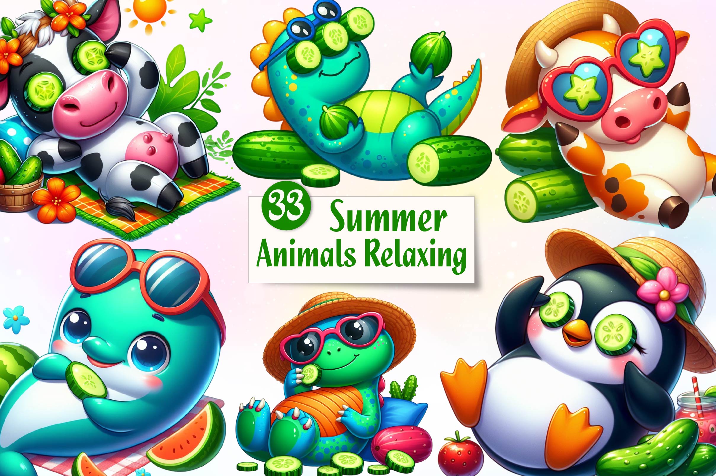 Summer Animals Relaxing Clipart Bundle