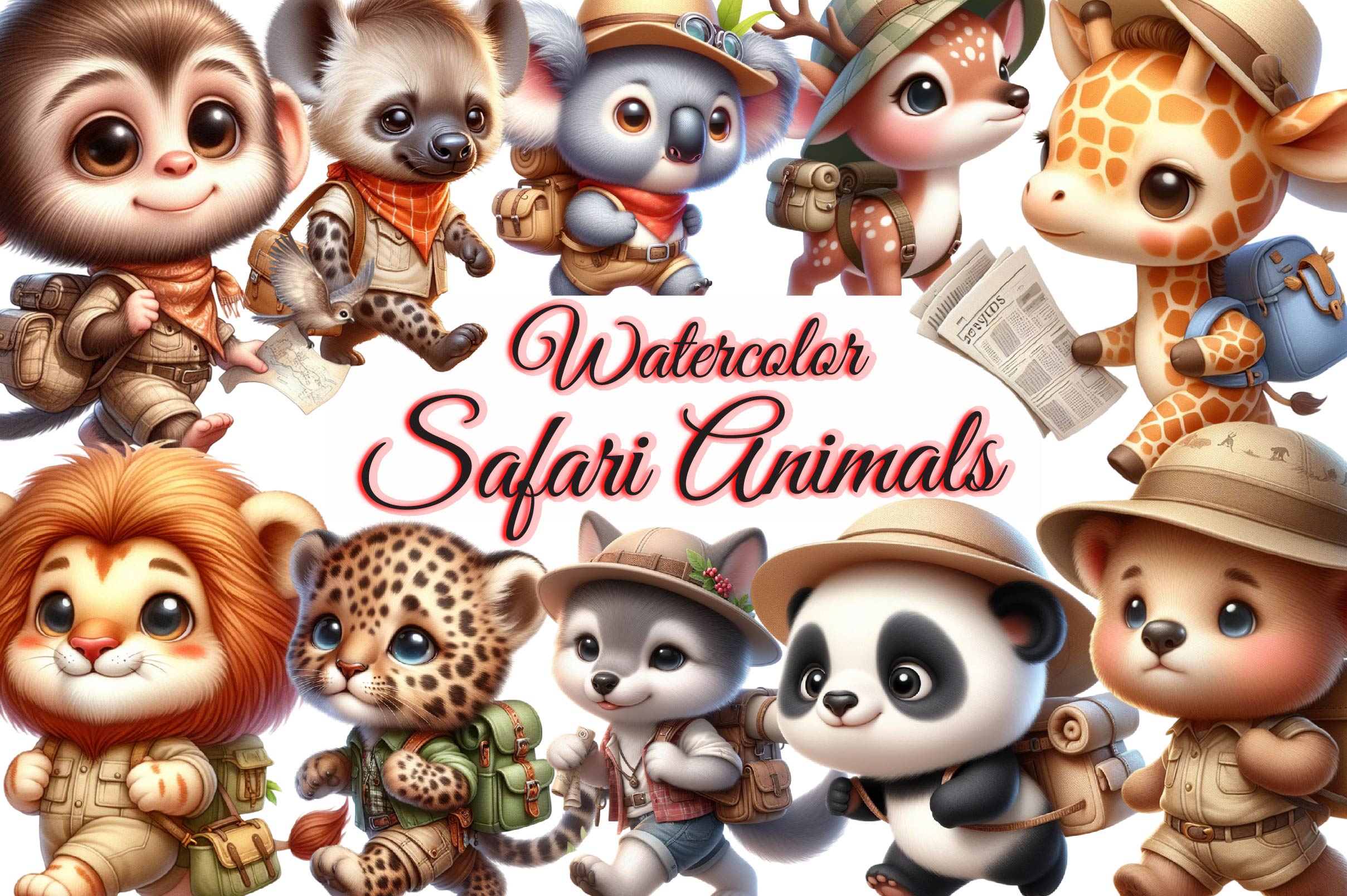 Cute Safari Animals Jungle Animals Clipart Bundle