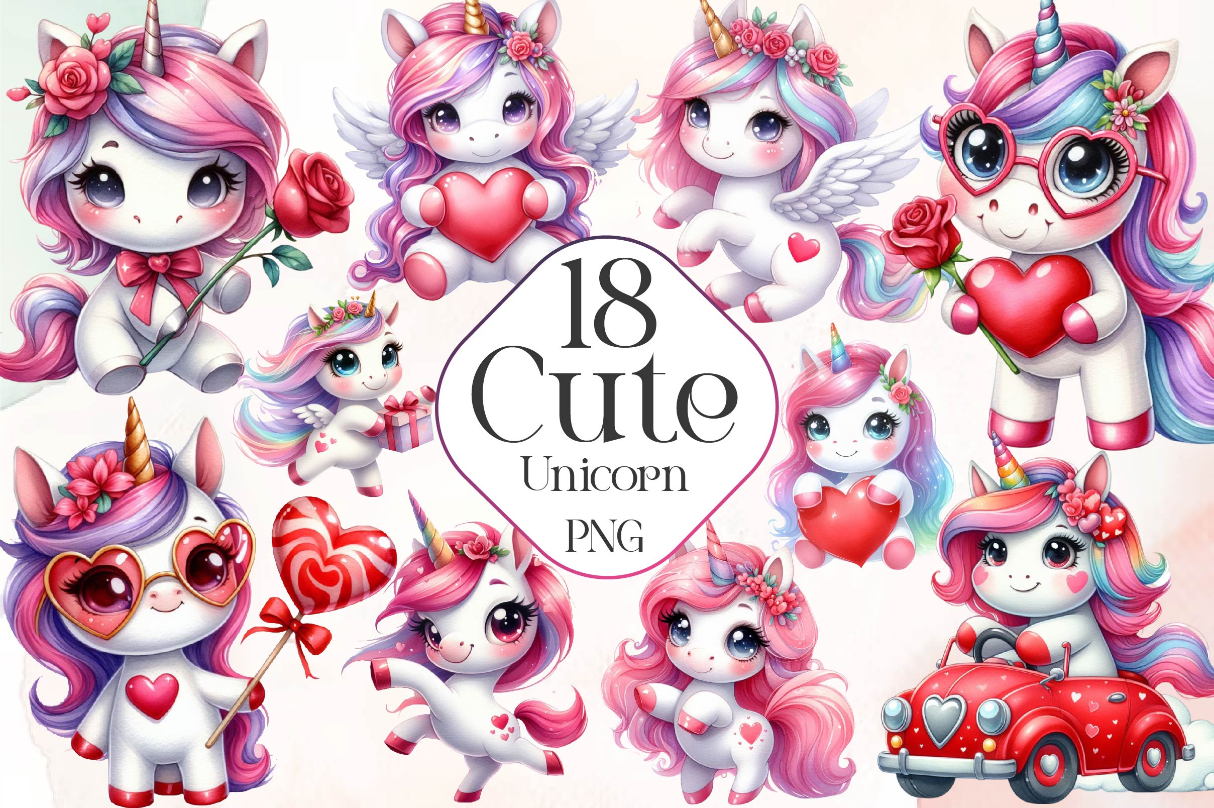 Cute Unicorn Clipart Bundle 3