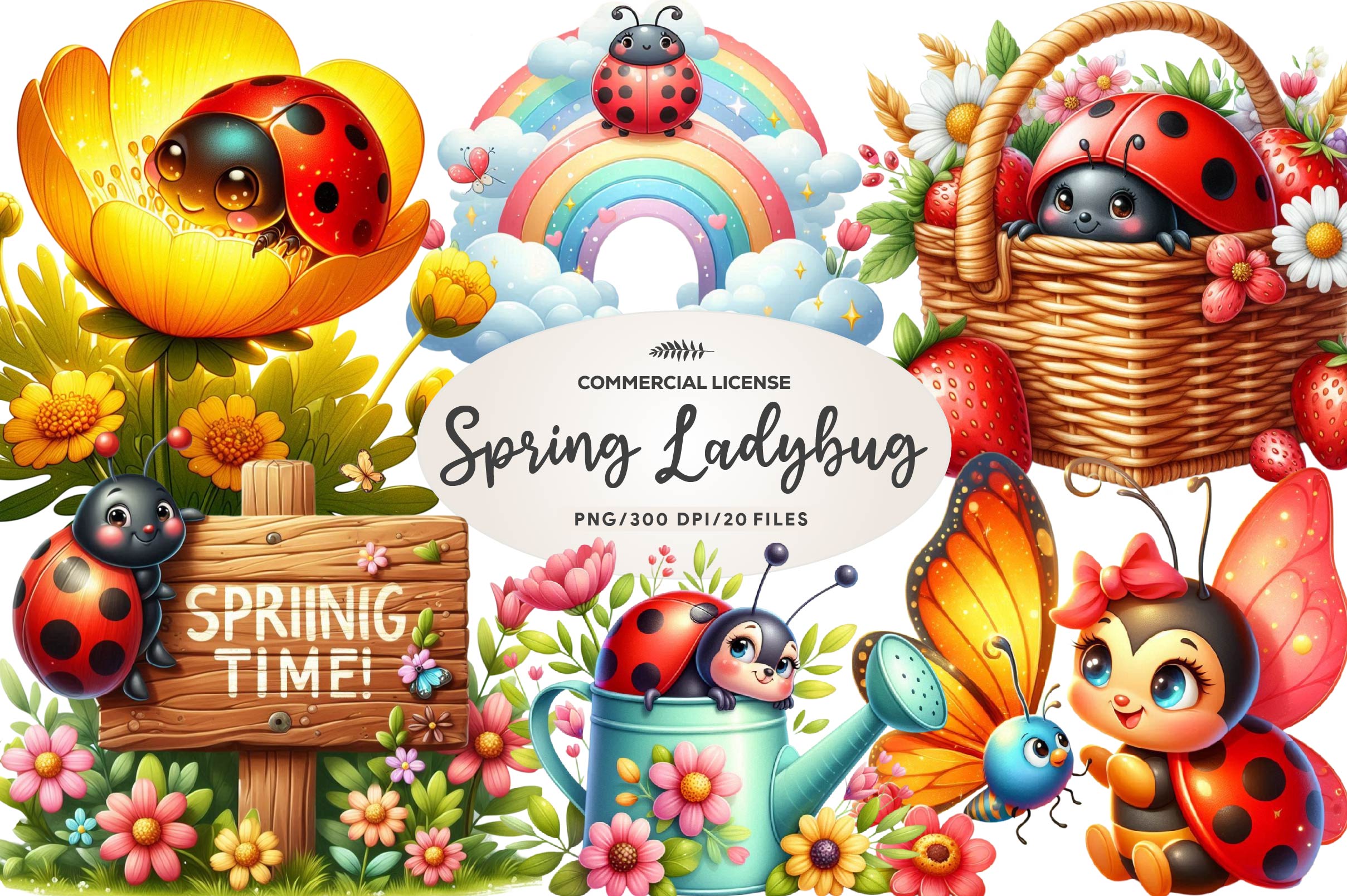 Spring Ladybug Clipart Bundle 1