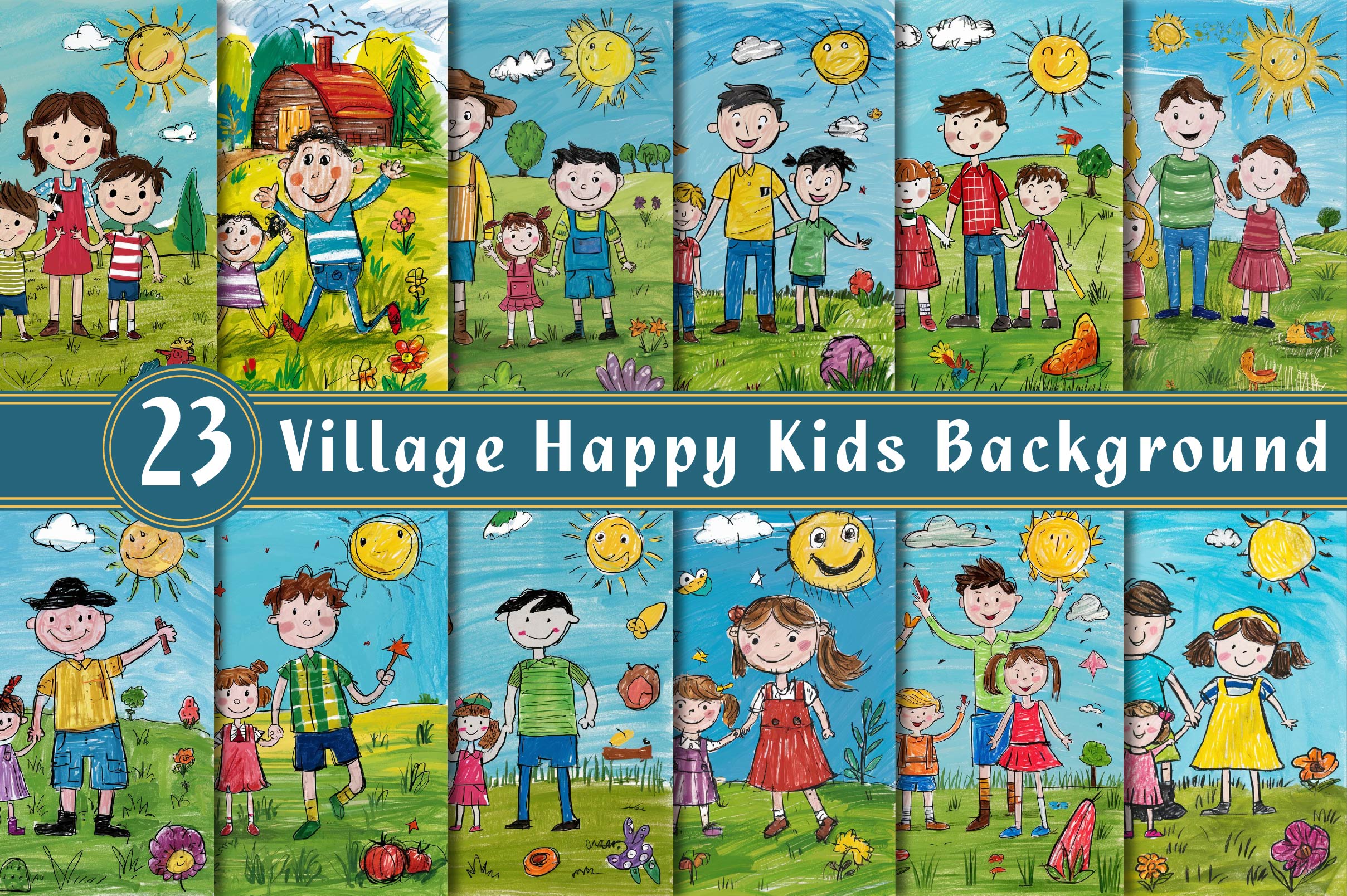 Village Happy Kids Background Bundle