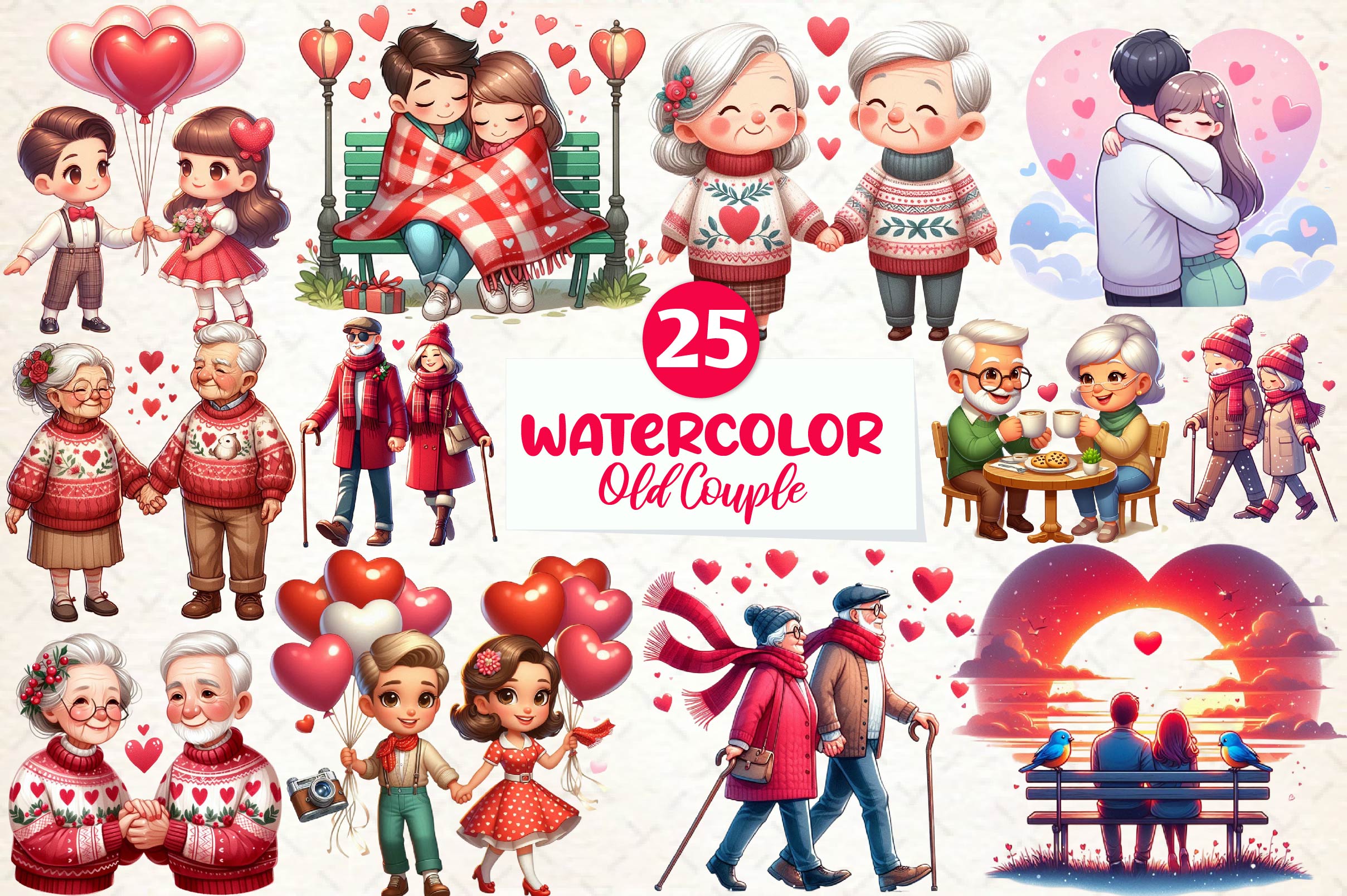 Old Couple Valentine's Day Clipart Bundle