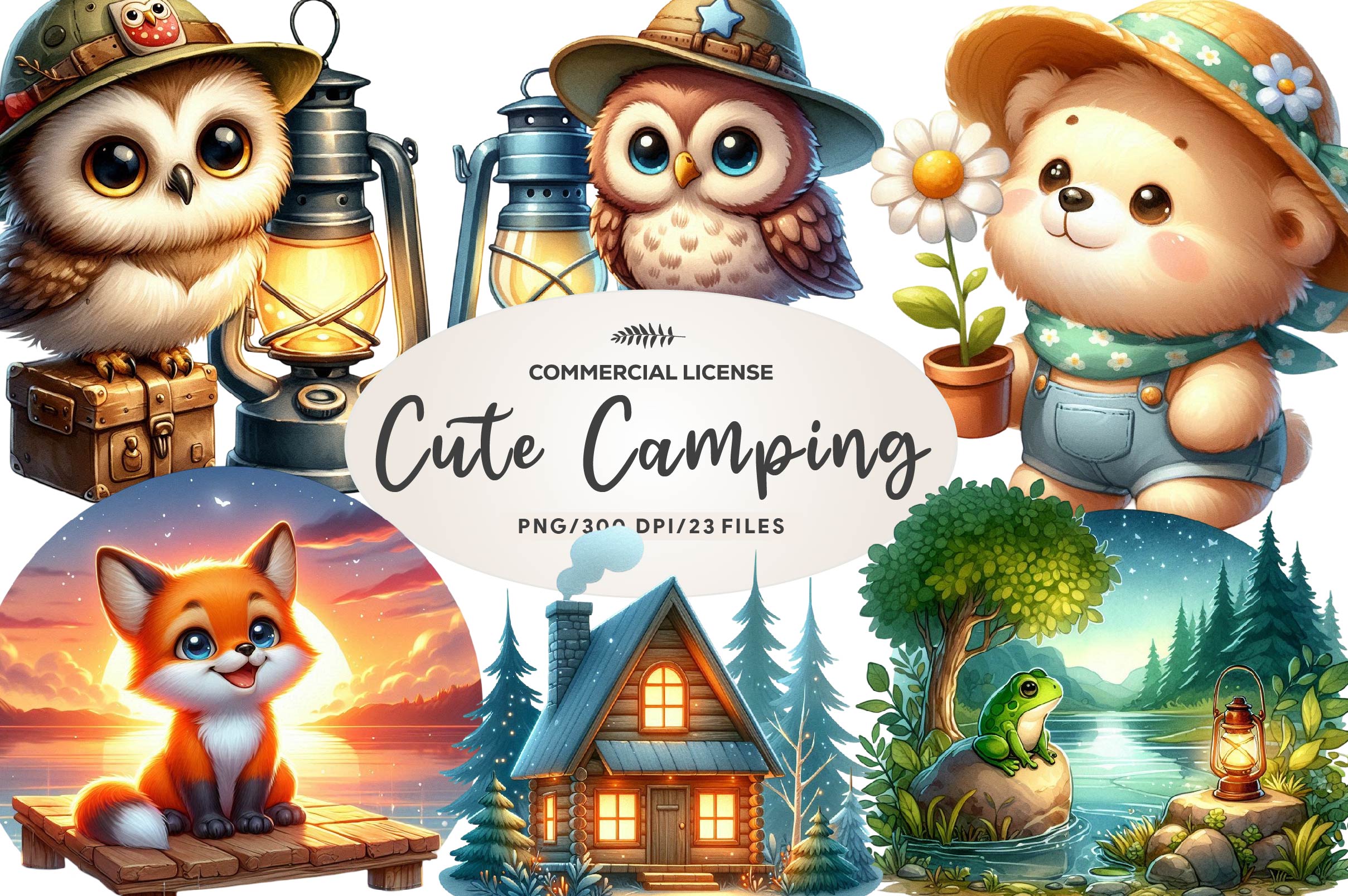 Cute Camping Water Color Clipart Bundle