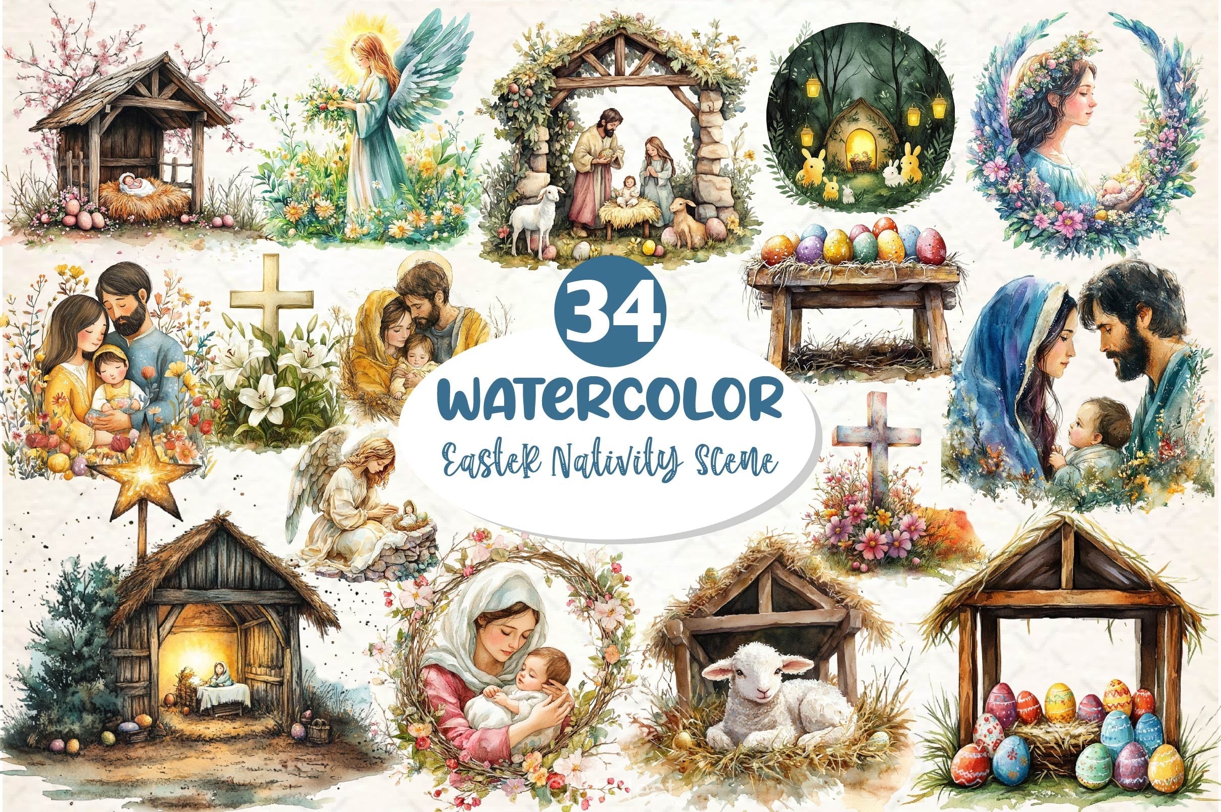Easter Nativity Scene Clipart Bundle 2