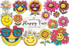 Retro Happy Face Floral Clipart Bundle