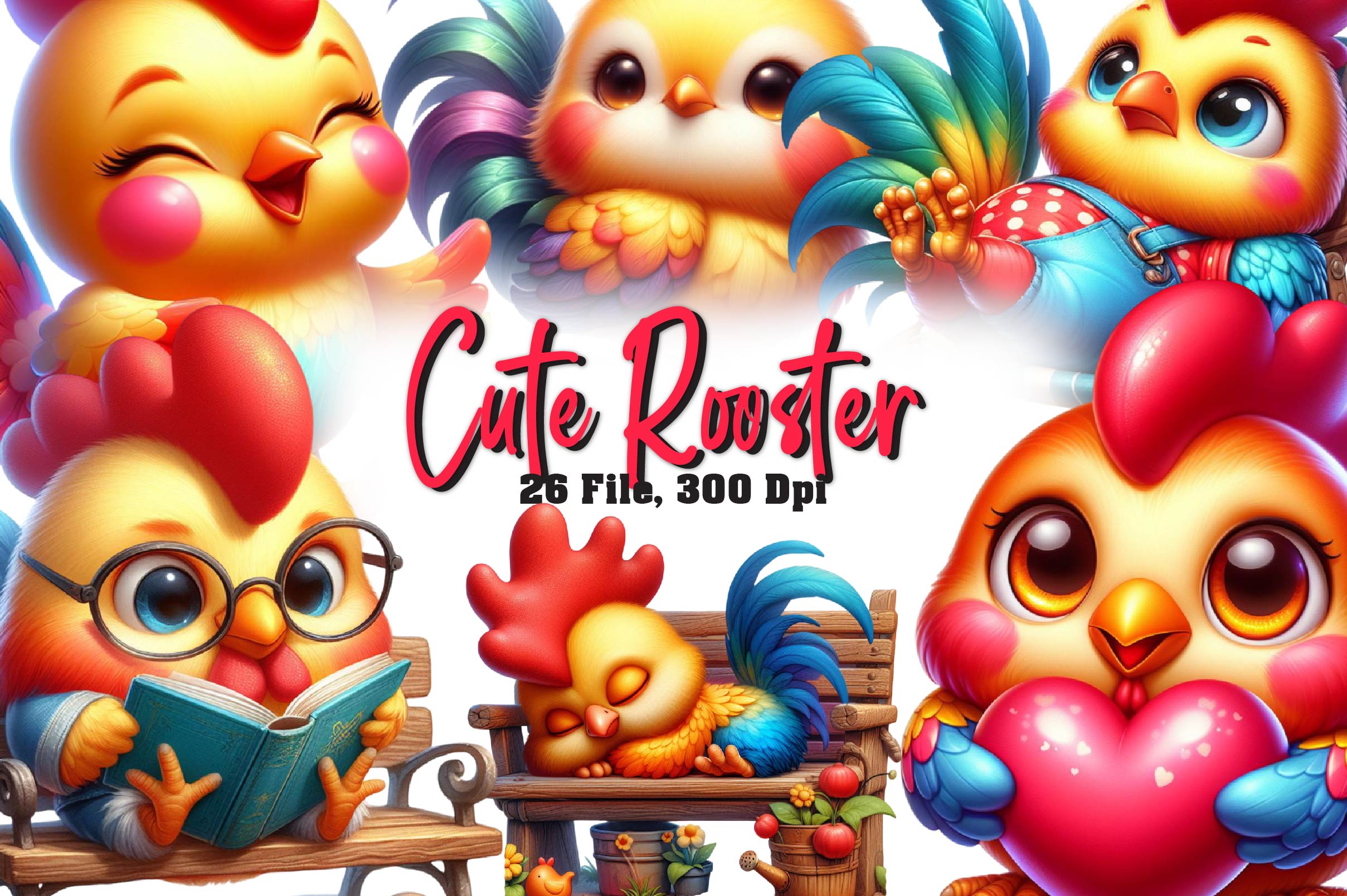 Cute Rooster Clipart Bundle