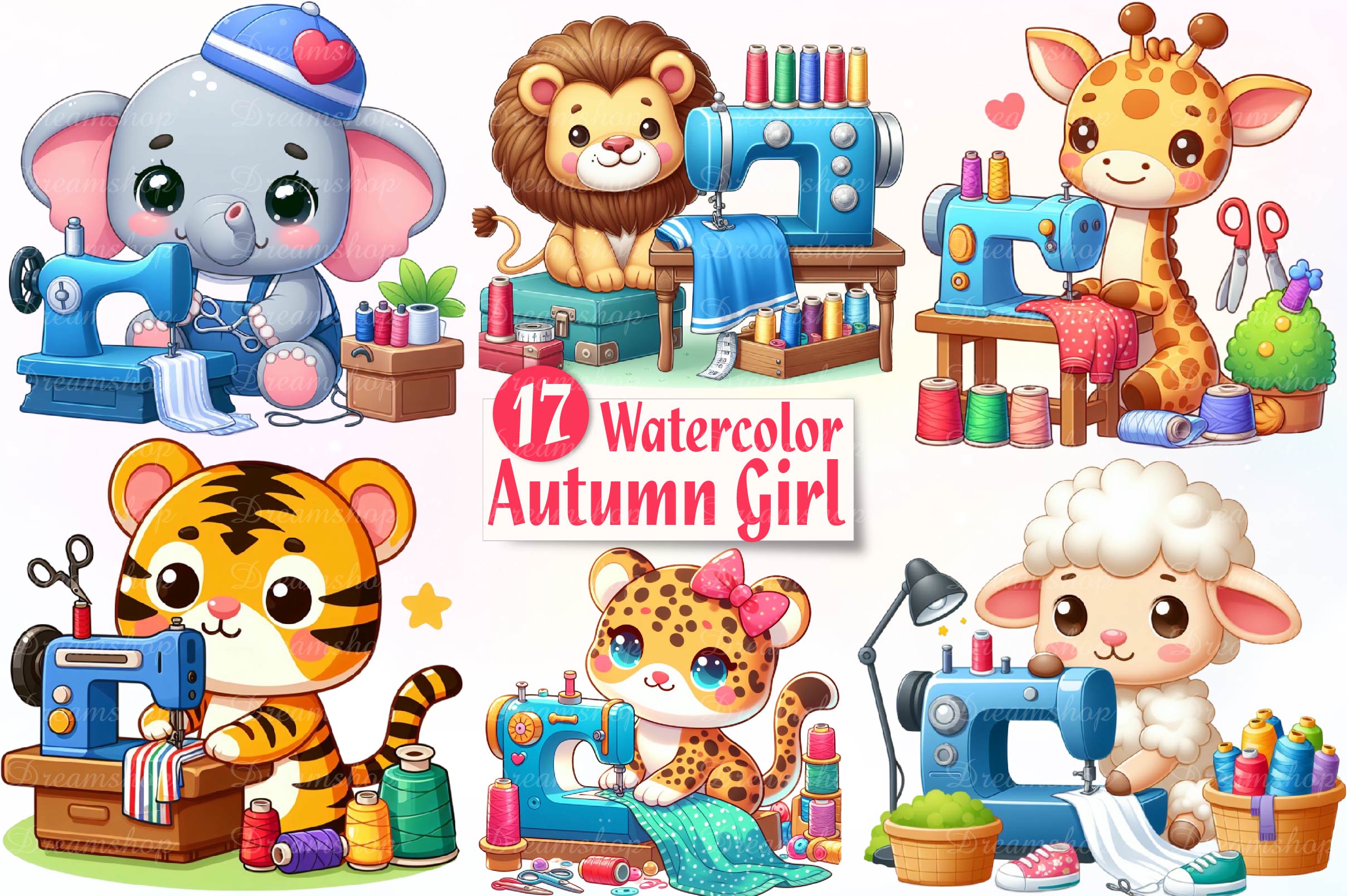 Cute Tailor Animals Clipart Bundle