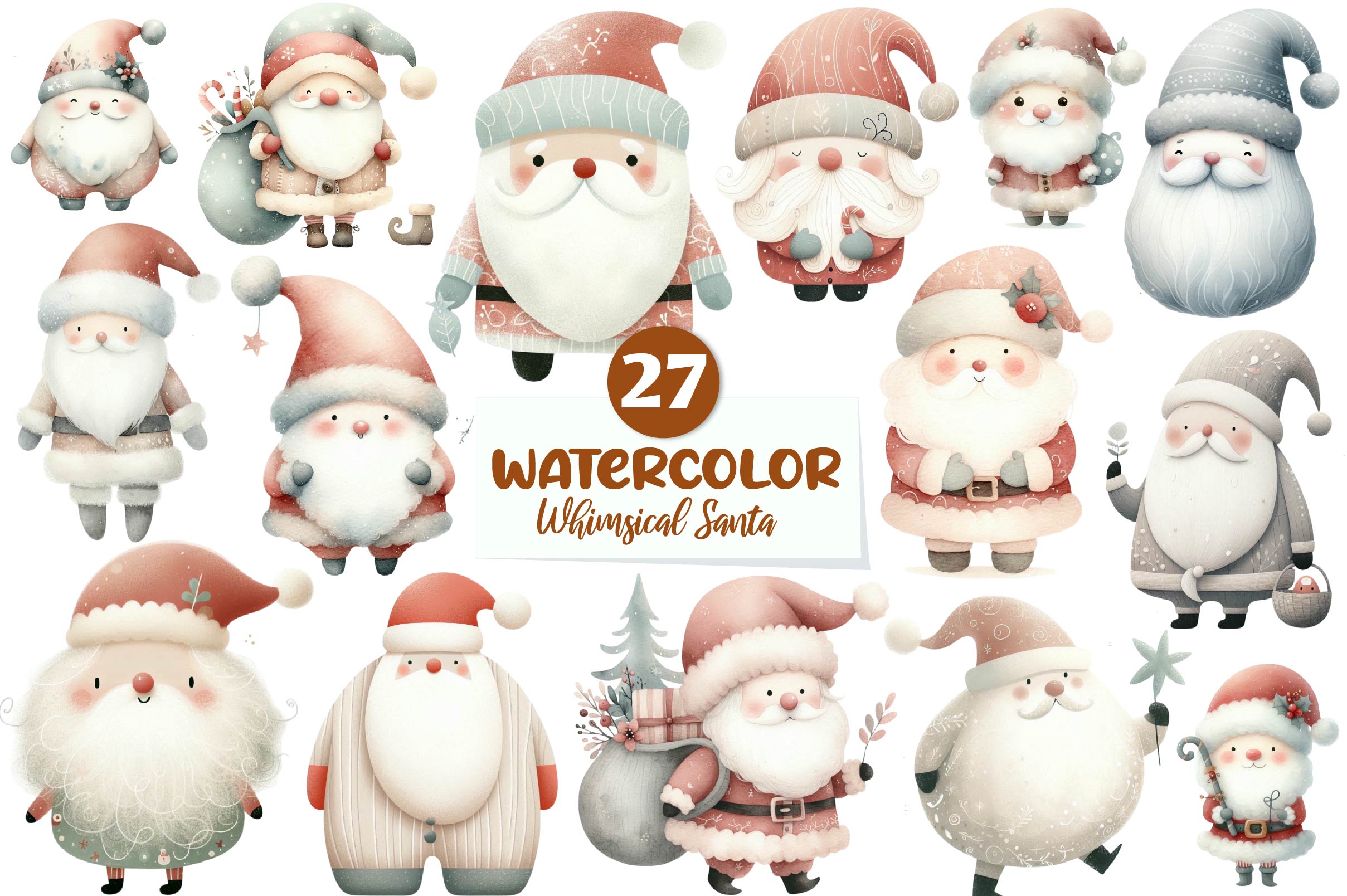 Christmas Whimsical Santa Clipart Bundle