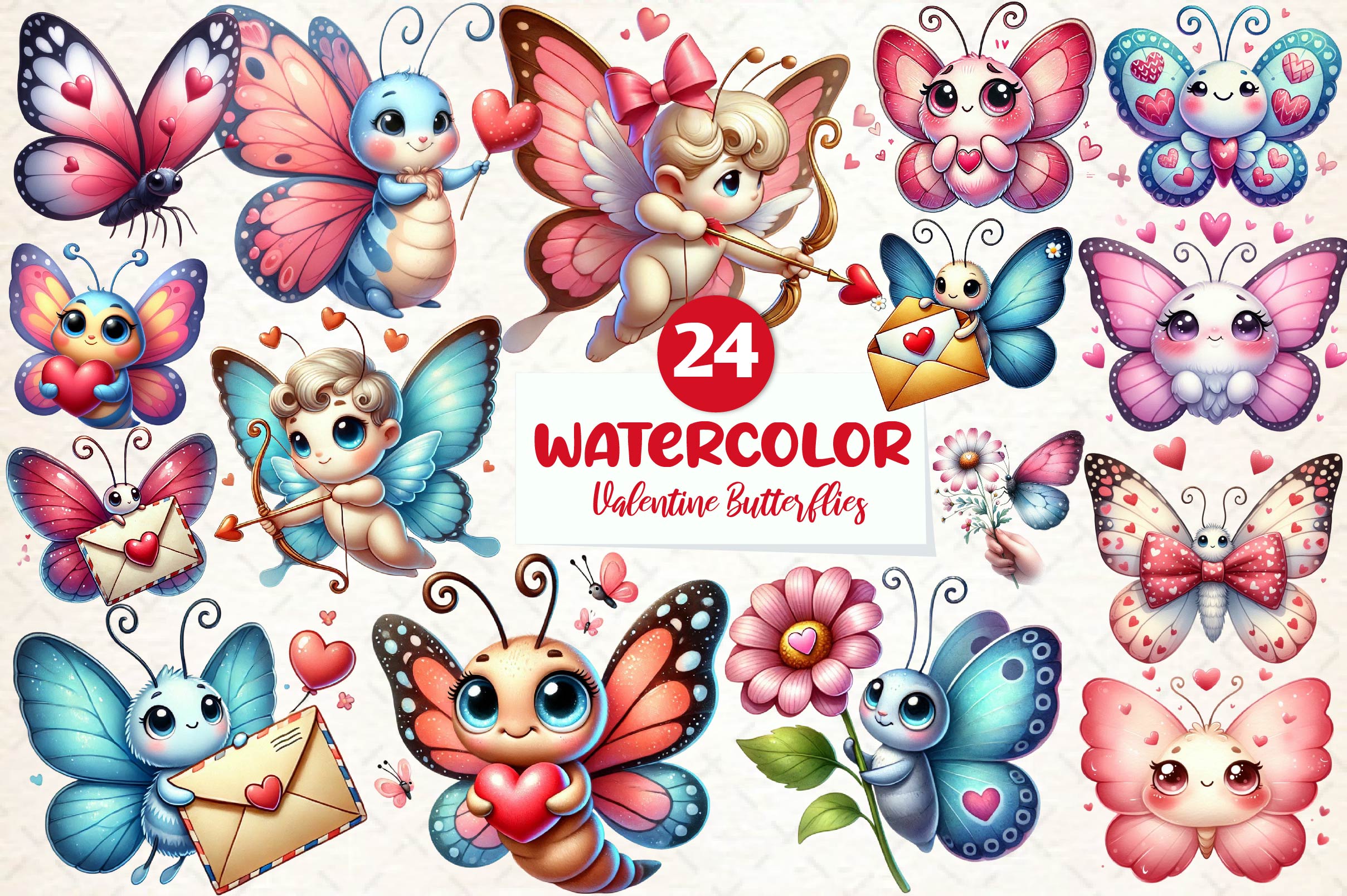 Valentine Butterflies Clipart Bundle