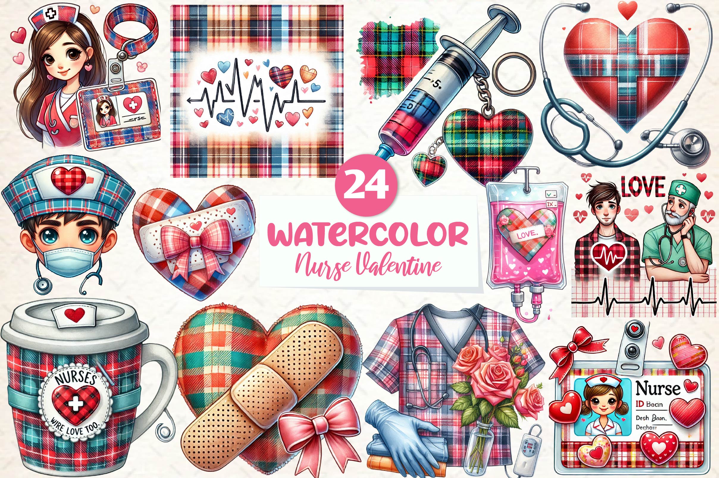 Nurse Valentine Clipart Bundle
