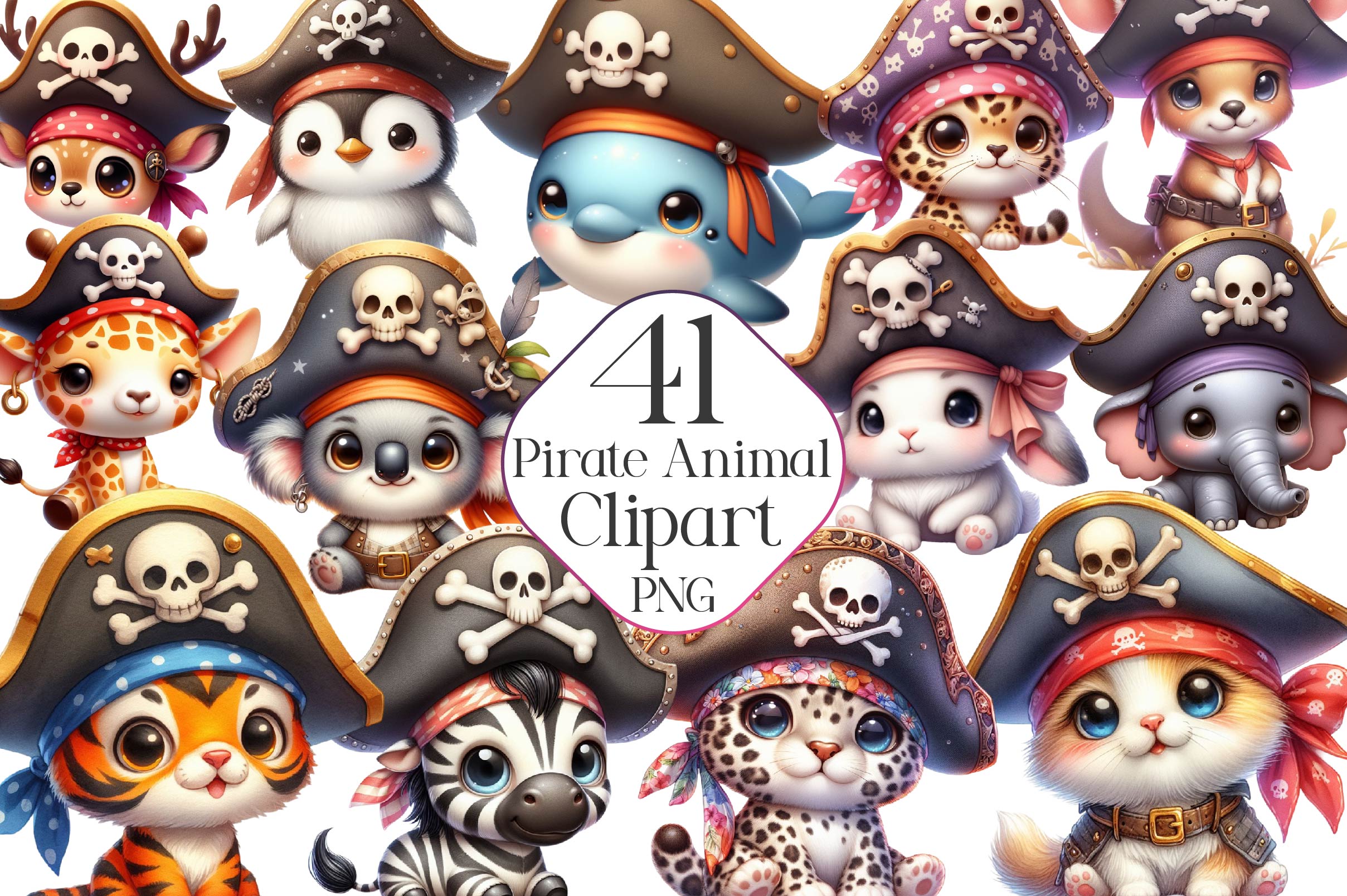 Pirate Cute Animal Pirates Clipart Bundle