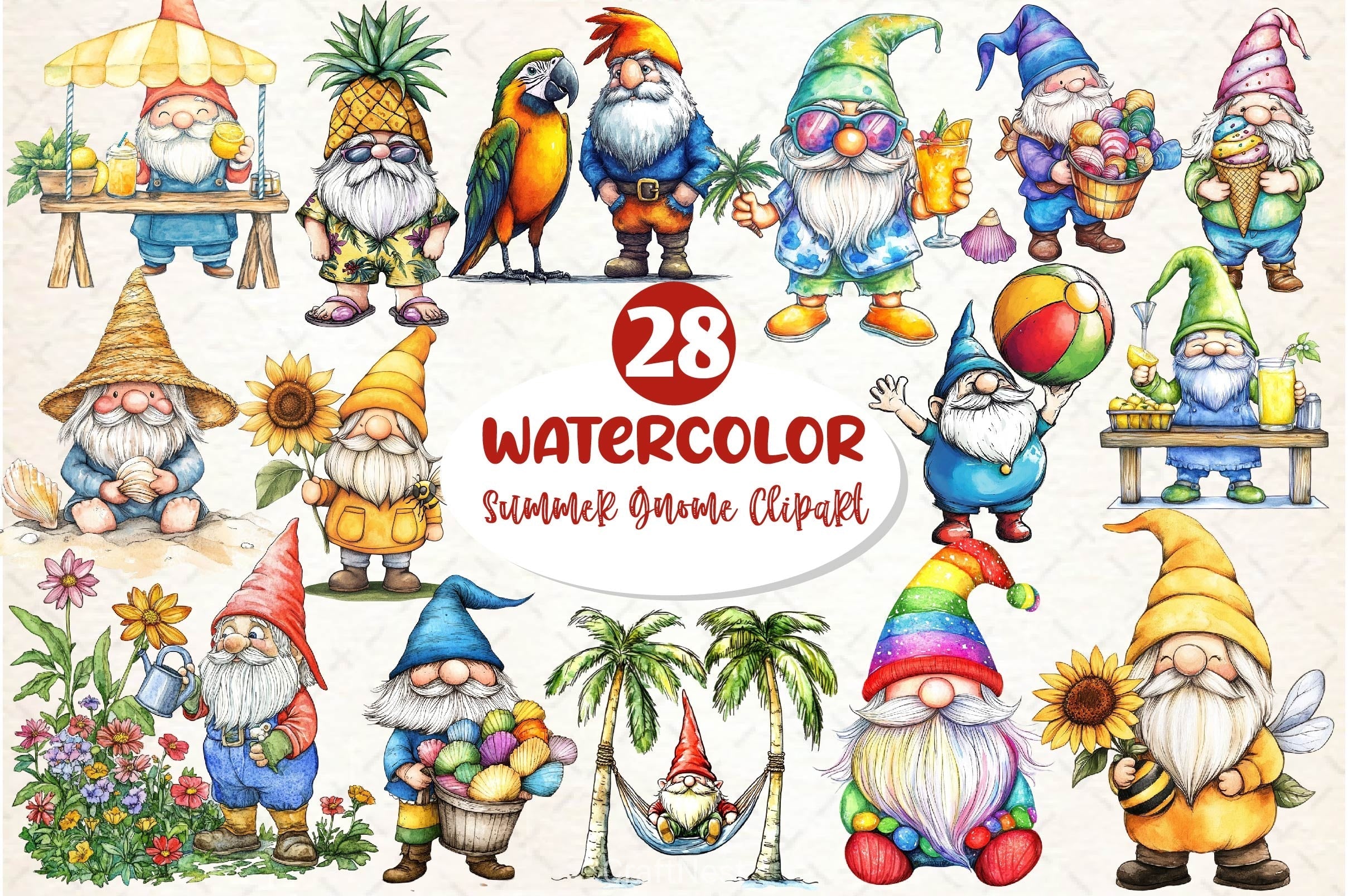 Summer Gnome Clipart Bundle 2