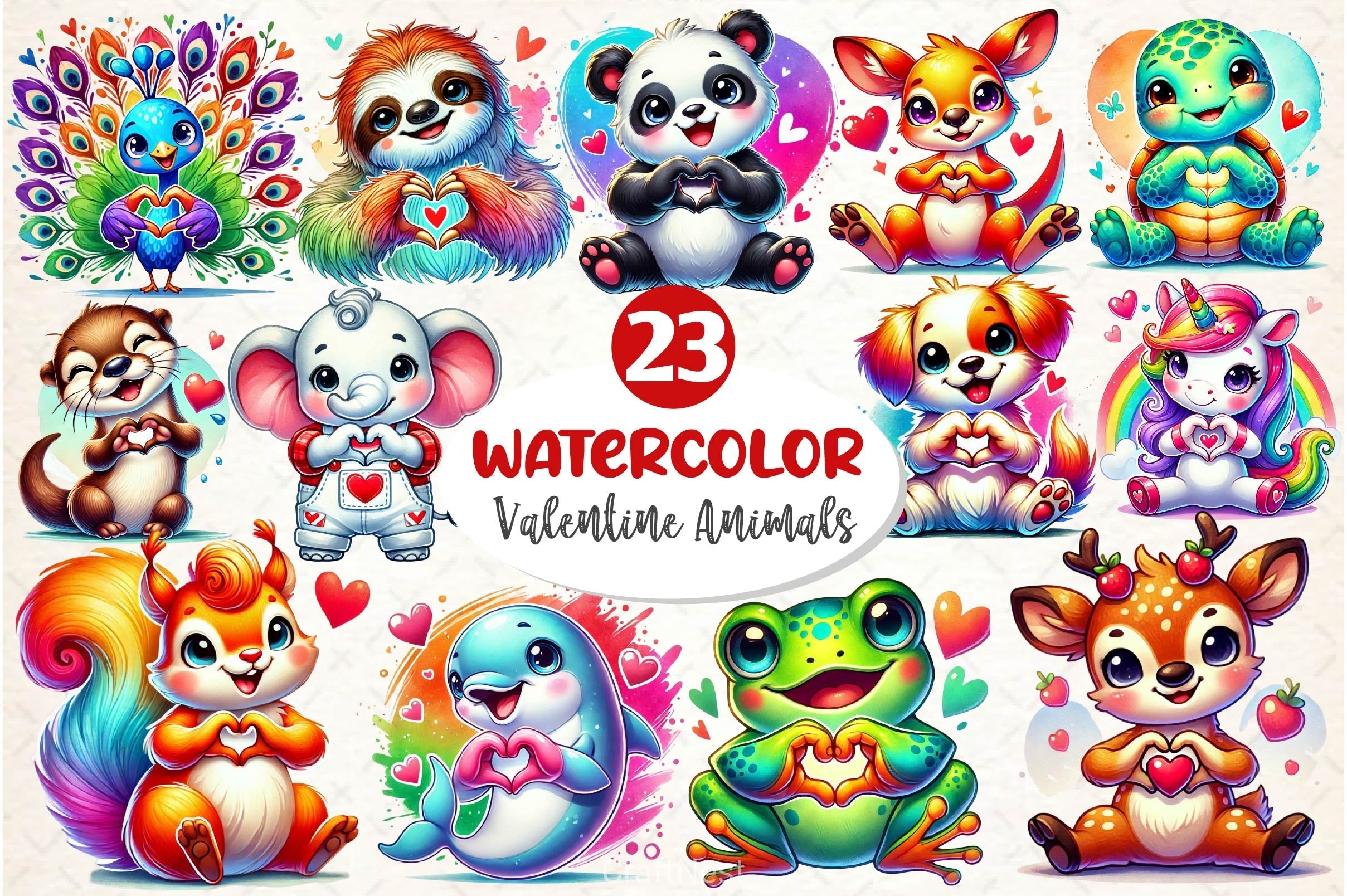 Valentine's Day Animals Clipart Bundle 3