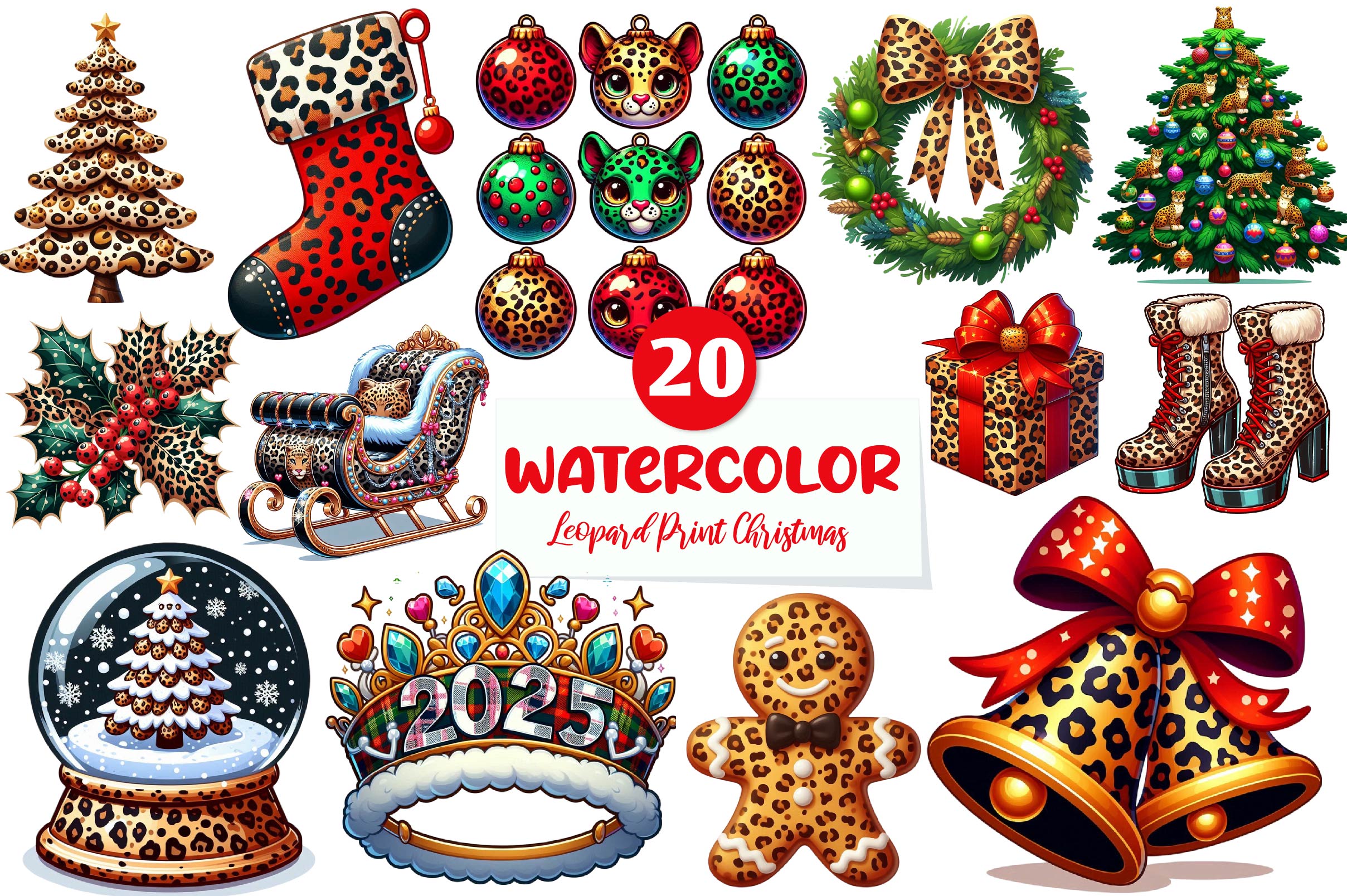 Leopard Print Christmas Clipart Bundle