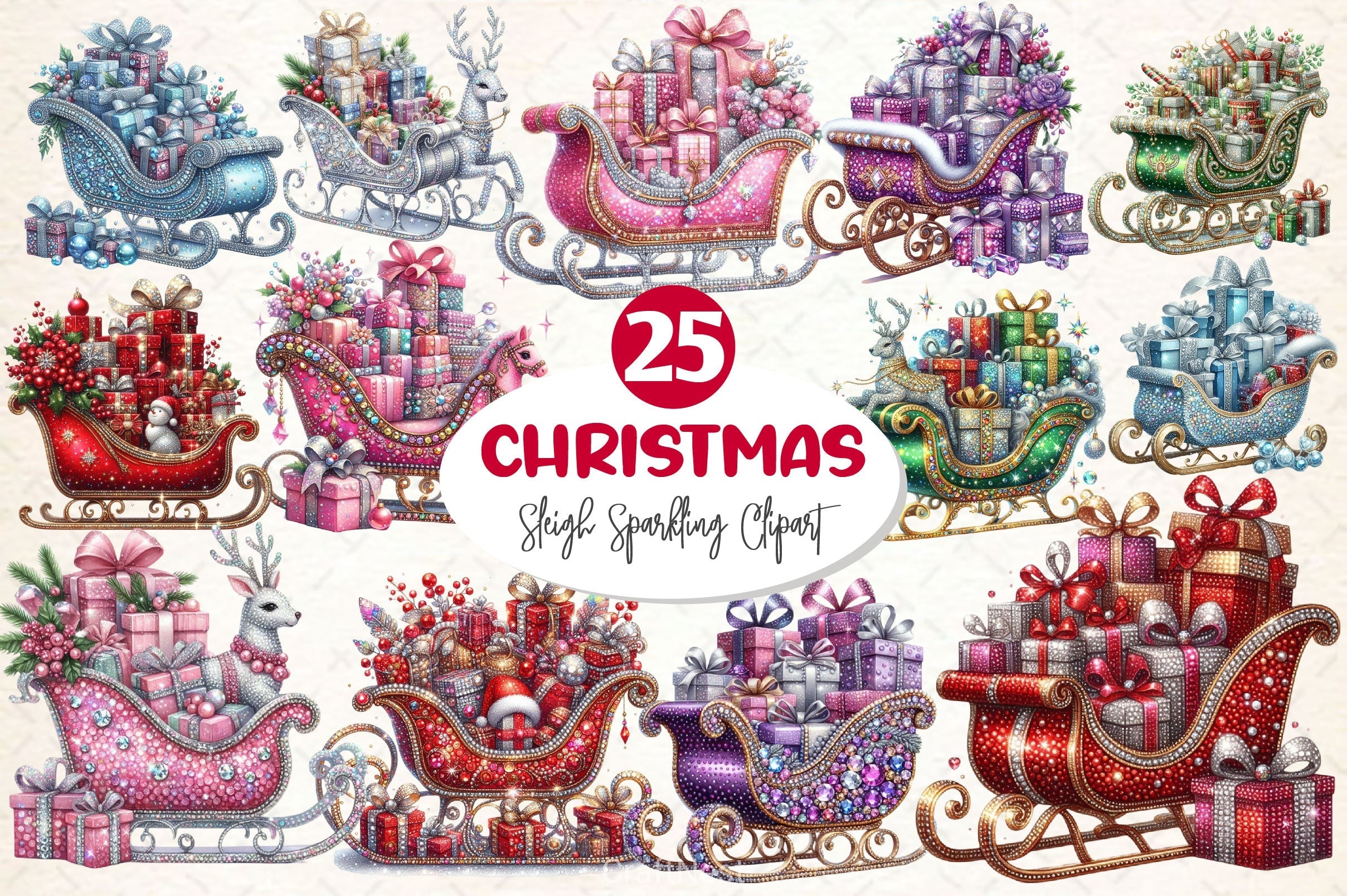 Sleigh Sparkling Xmas Clipart Bundle