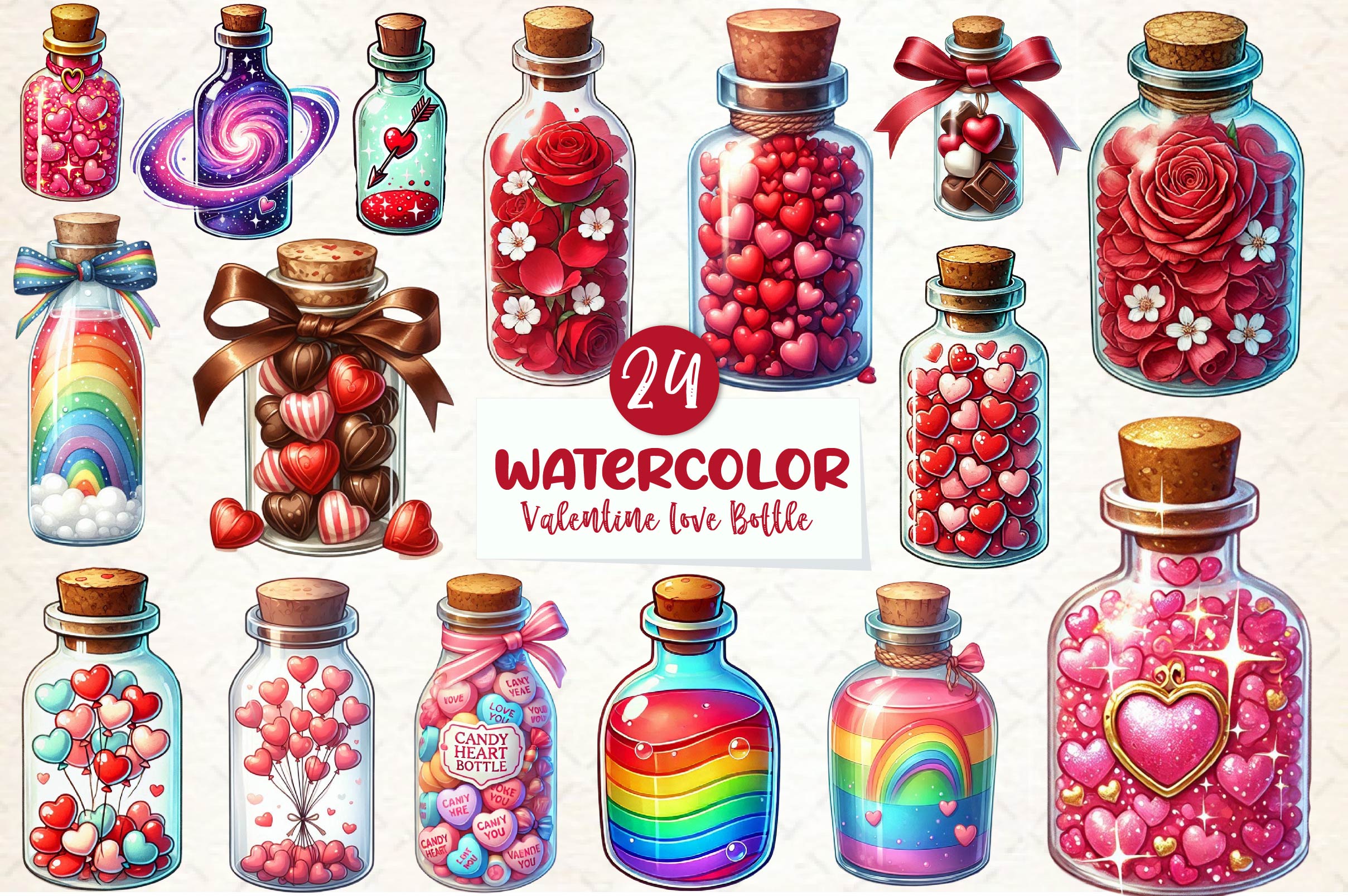 Love Bottle Valentines Day Clipart Bundle1
