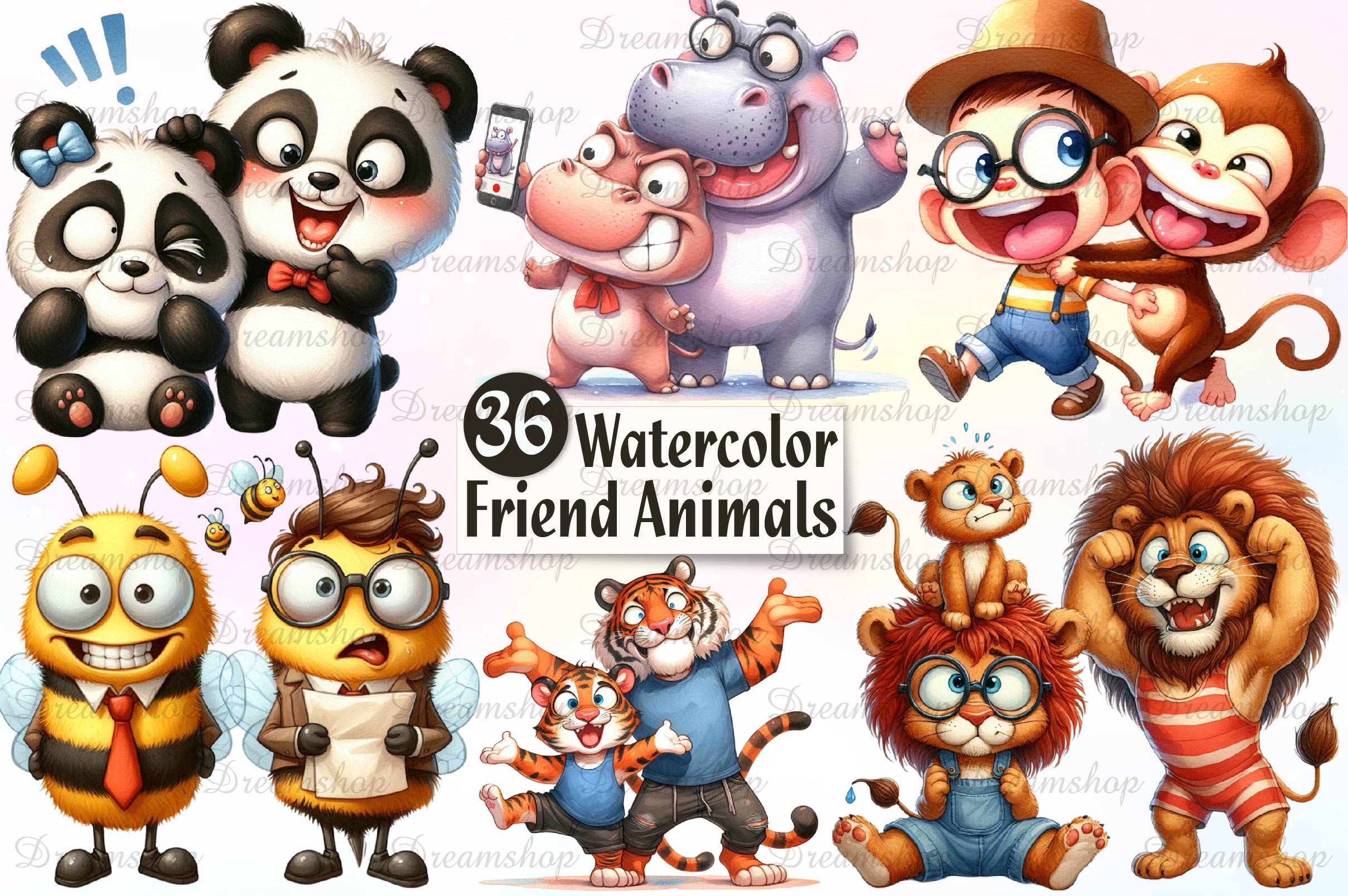 Funny Best Friend Animals Clipart Bundle