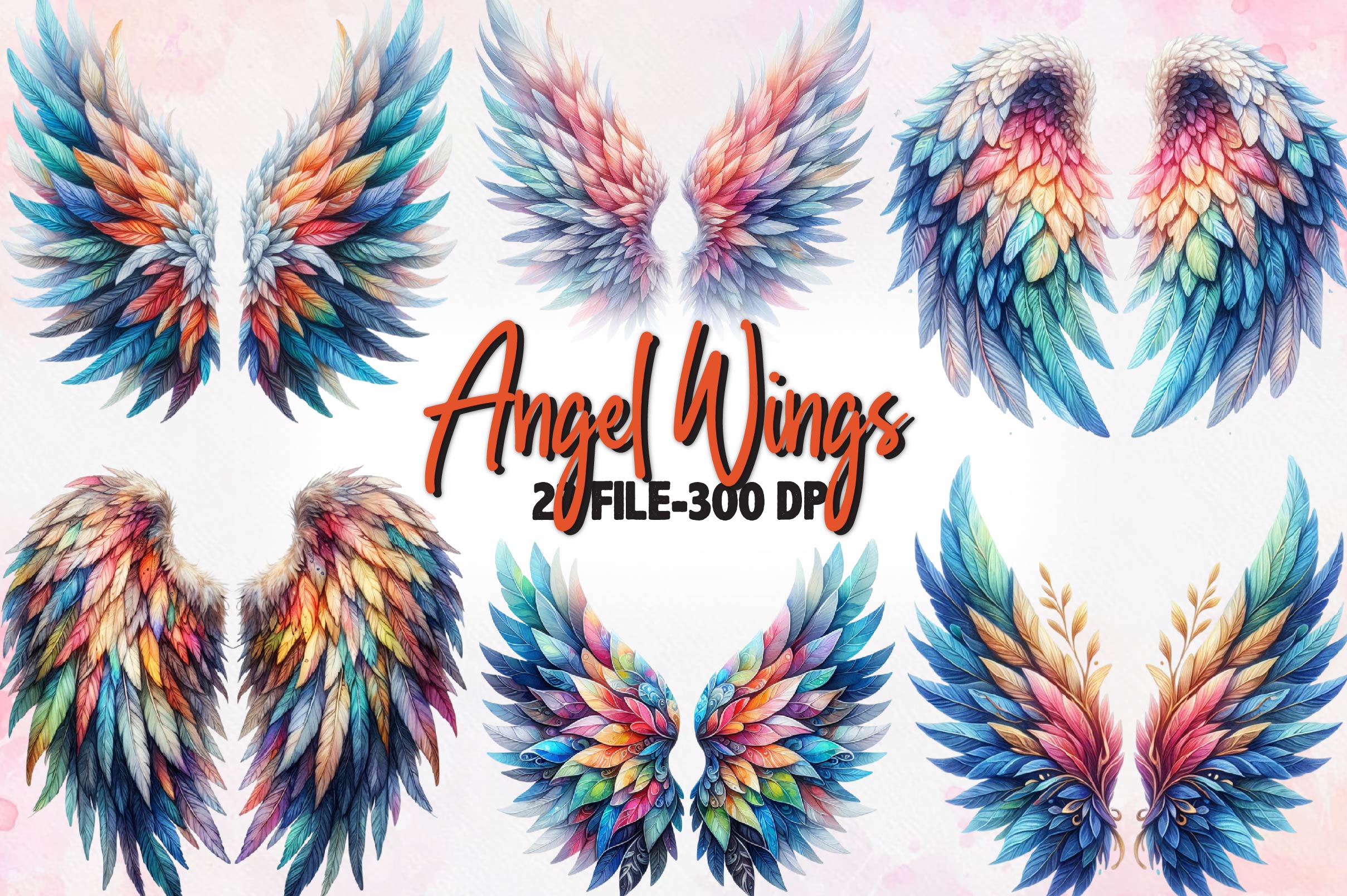 Colorful Angel Wings Clipart Bundle