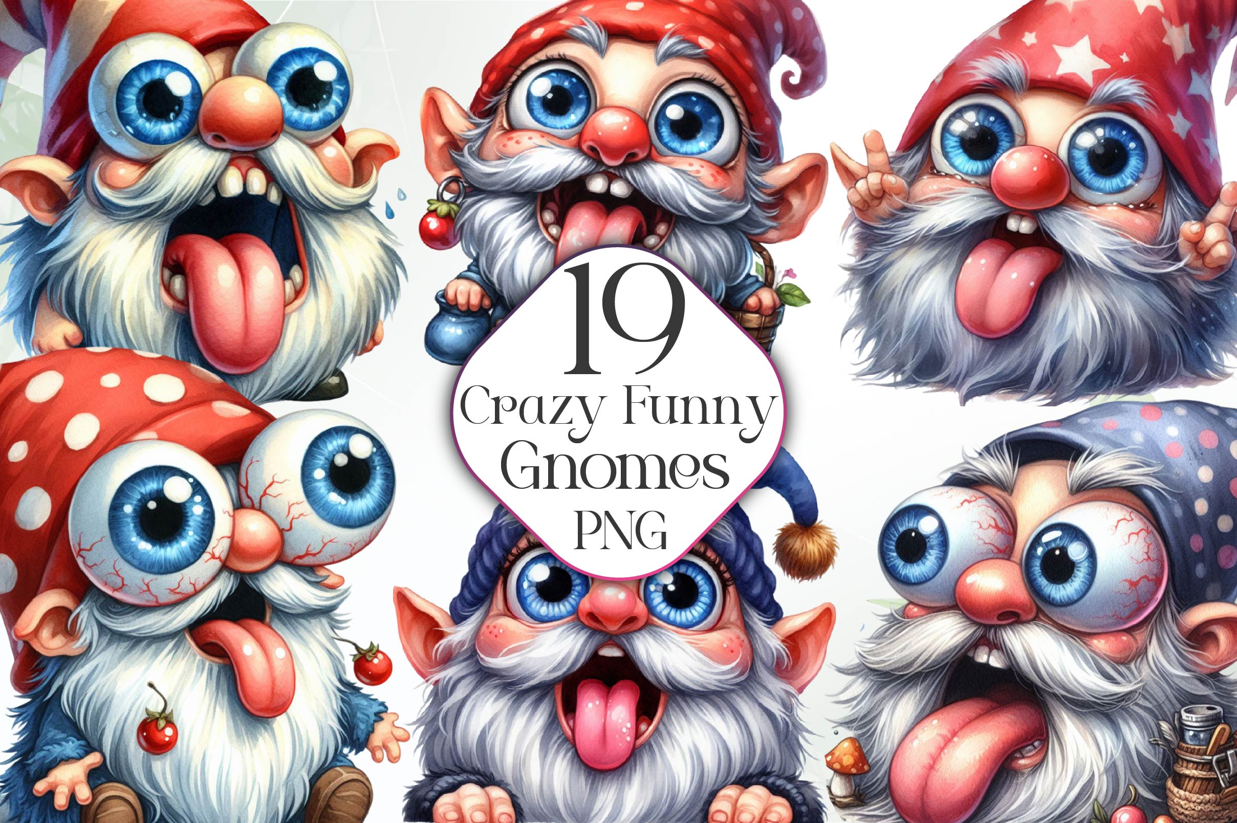 Crazy Funny Gnomes Clipart Bundle