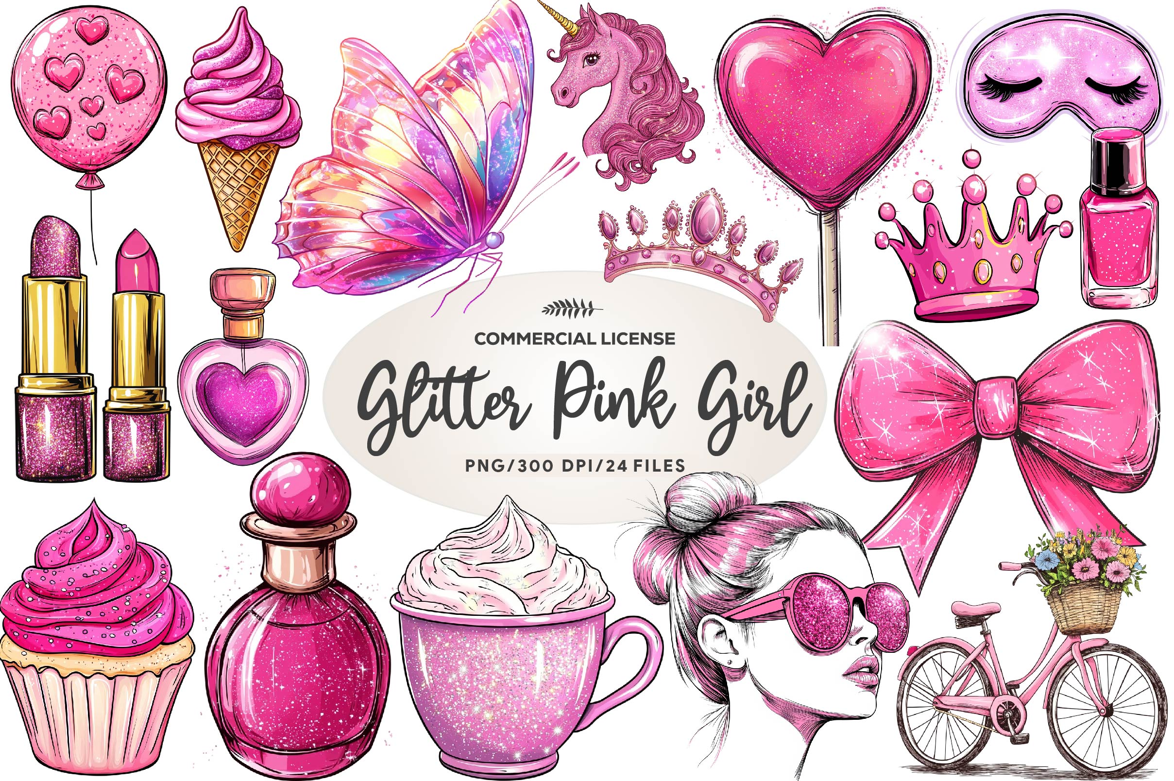 Glitter Pink Girl Clipart Bundle