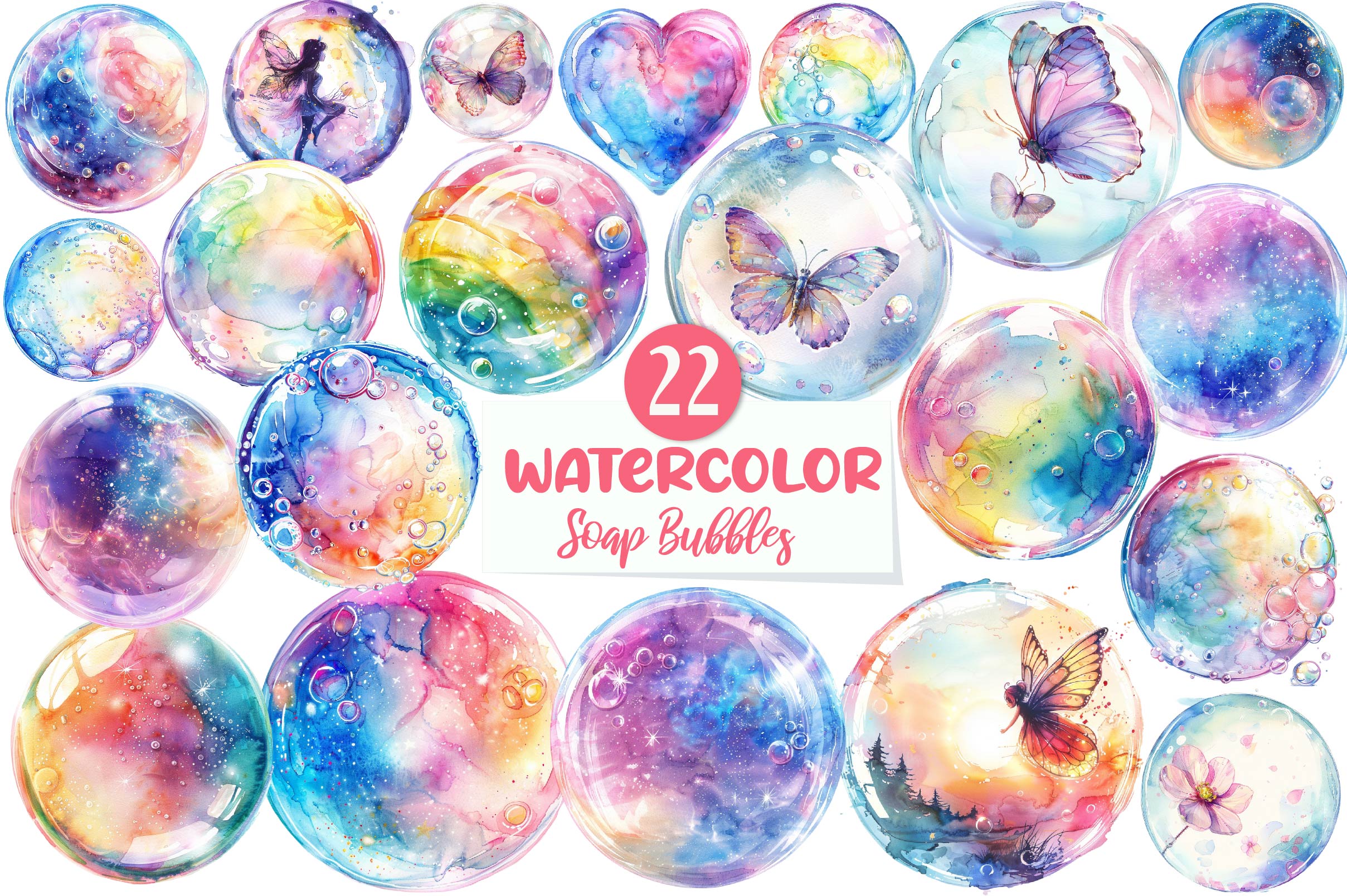 Pastel Soap Bubbles Clipart Bundle