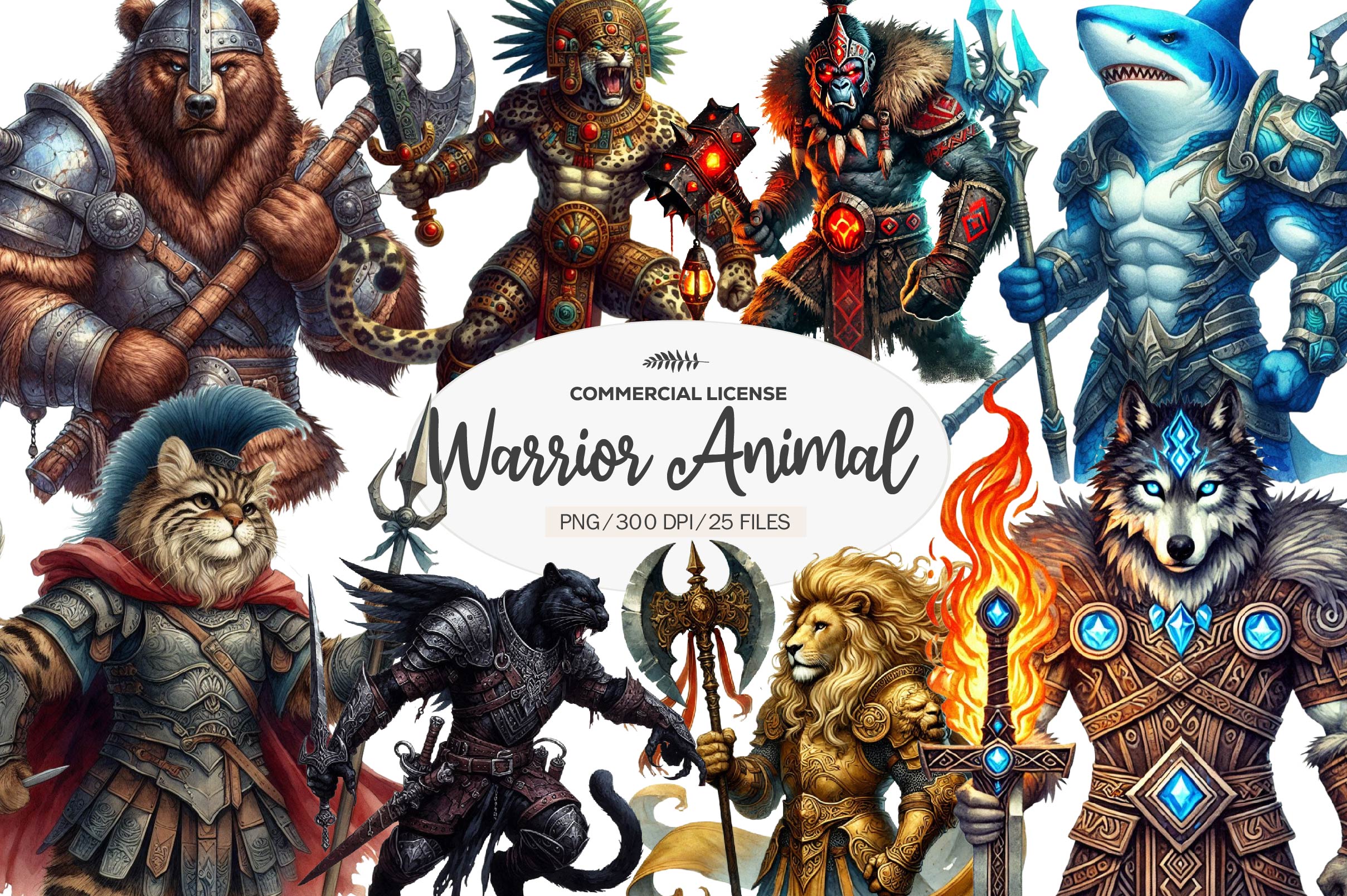 Epic Warrior Animals Clipart Bundle