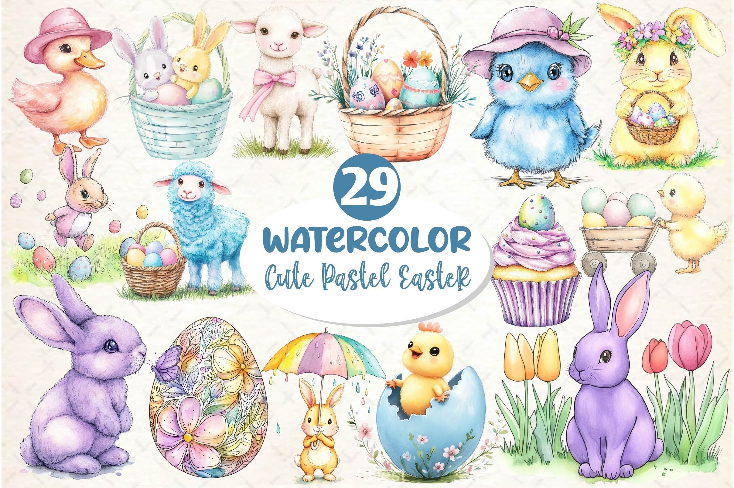 Cute Pastel Easter Clipart Bundle 2