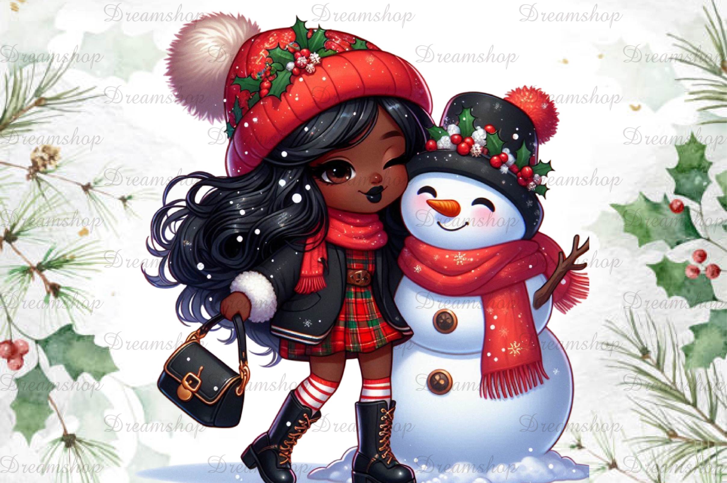 African American Christmas Girl Clipart Bundle 16