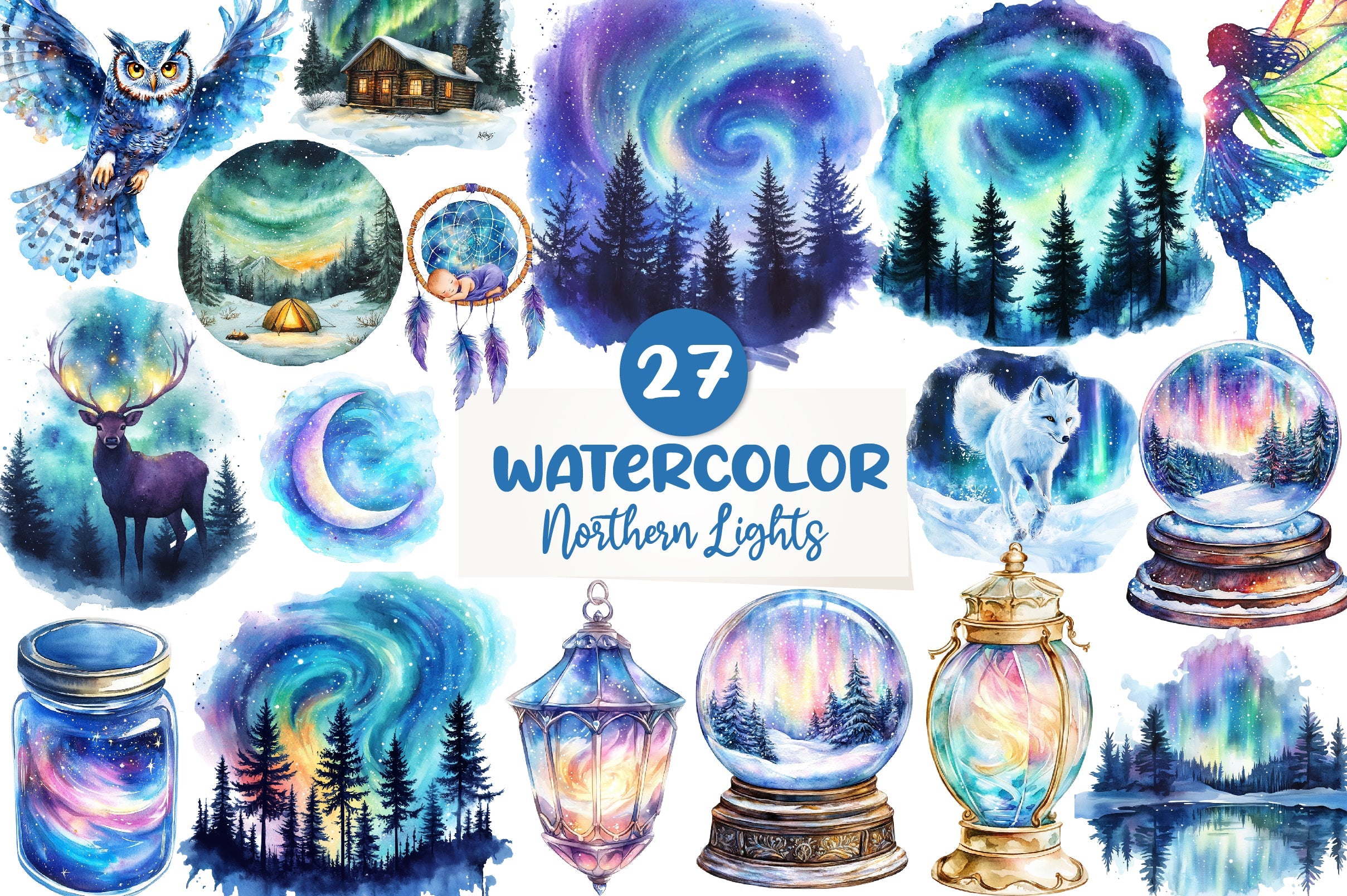 Enchanted Northern Lights Clipart Bundle