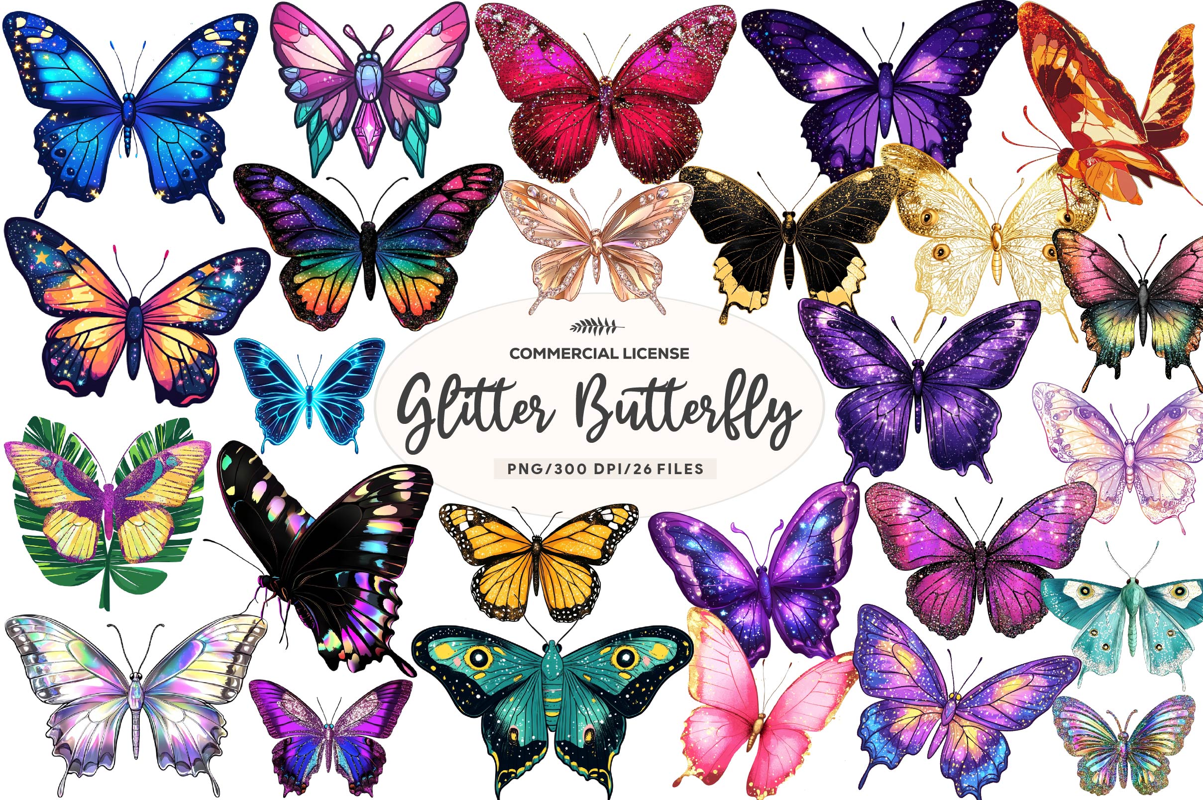 Glitter Butterfly Clipart Bundle