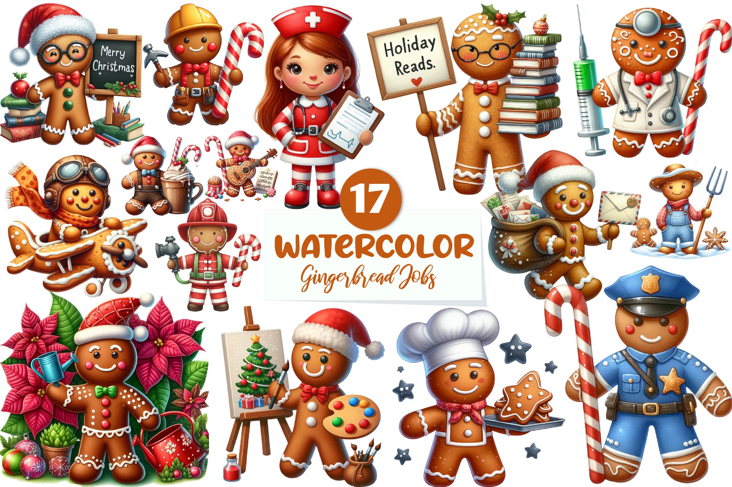 Christmas Gingerbread Jobs Clipart Bundle