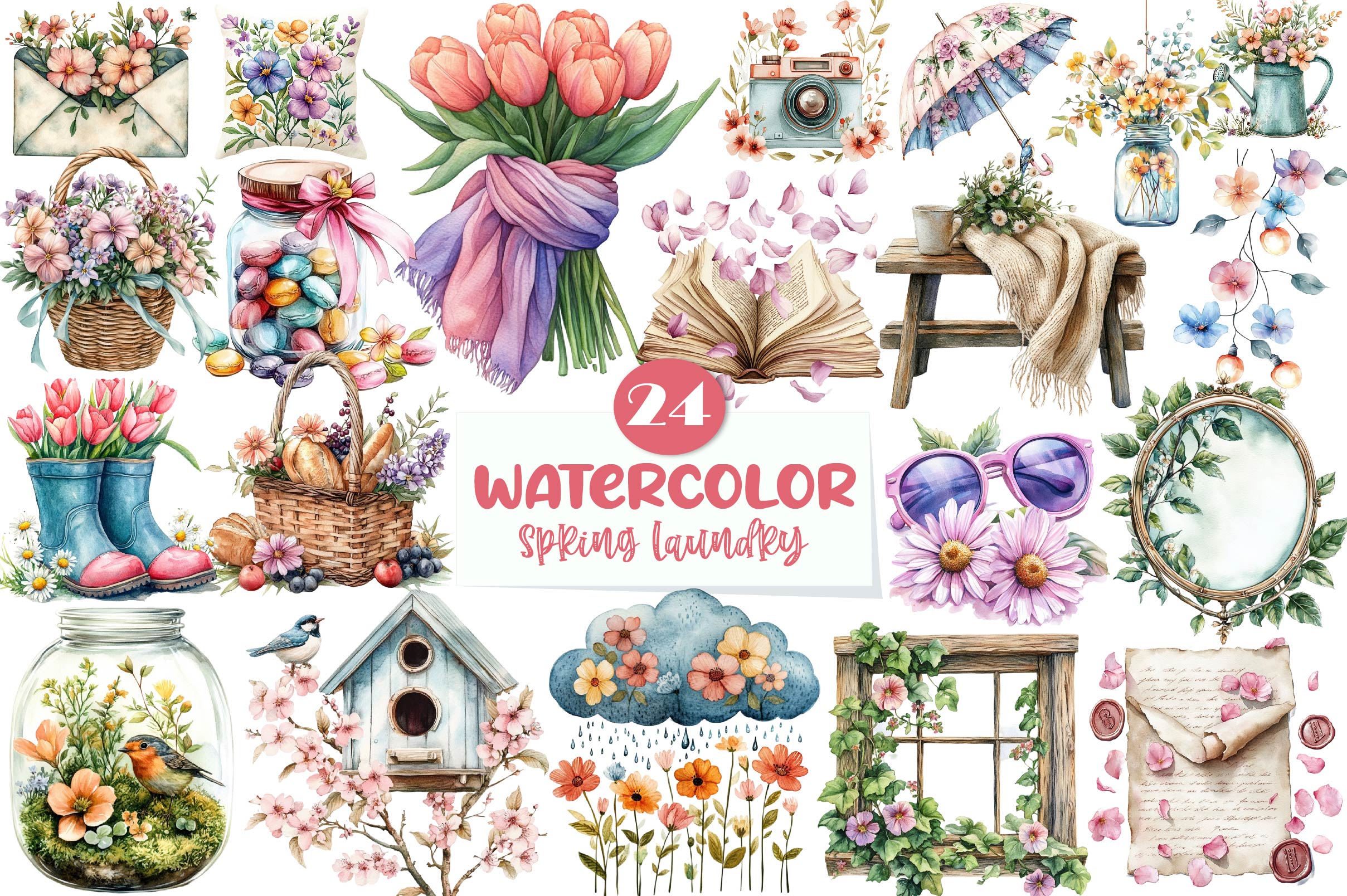 Spring Laundry Clipart Bundle