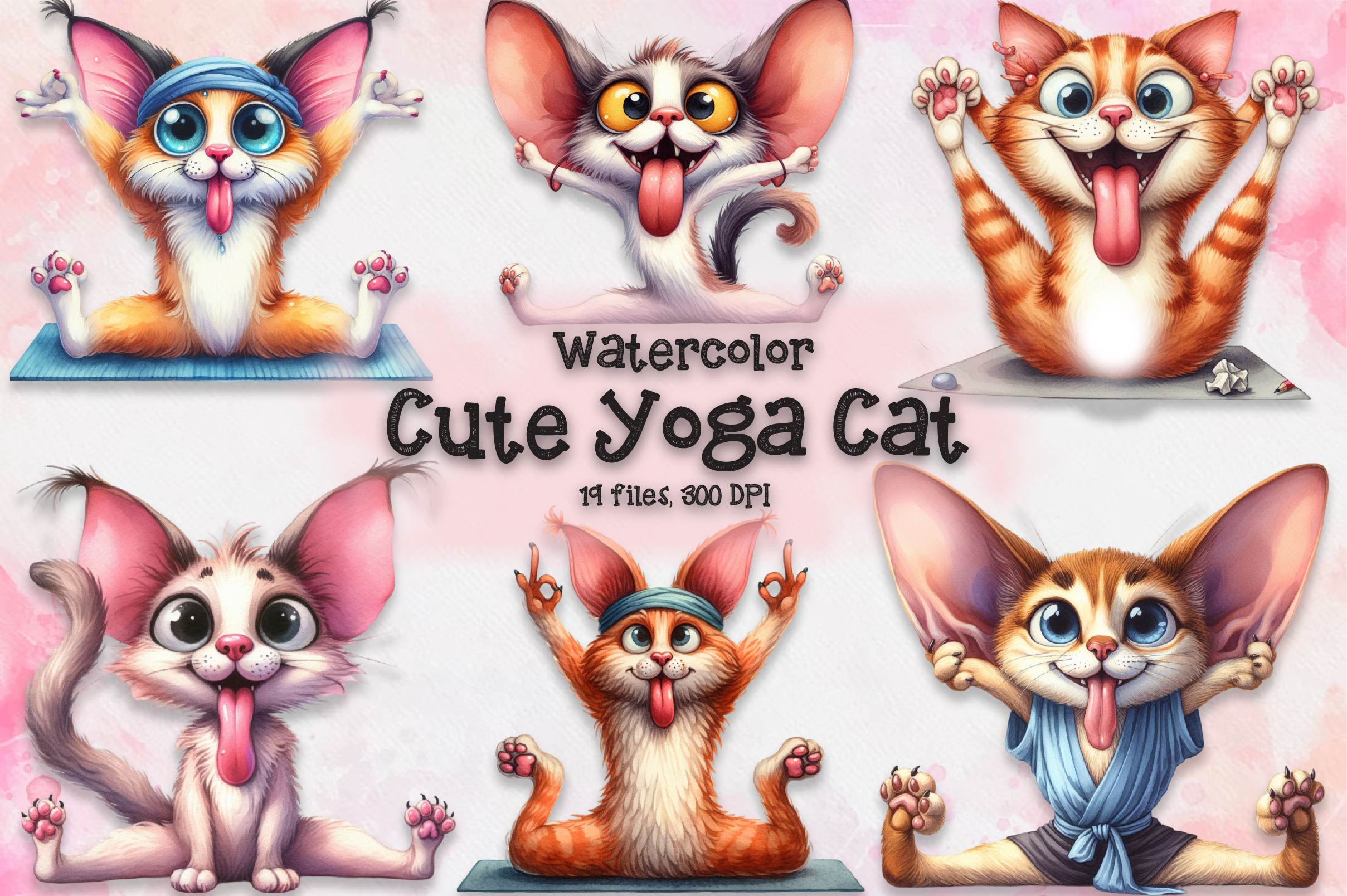 Cute Yoga Cat Clipart Bundle