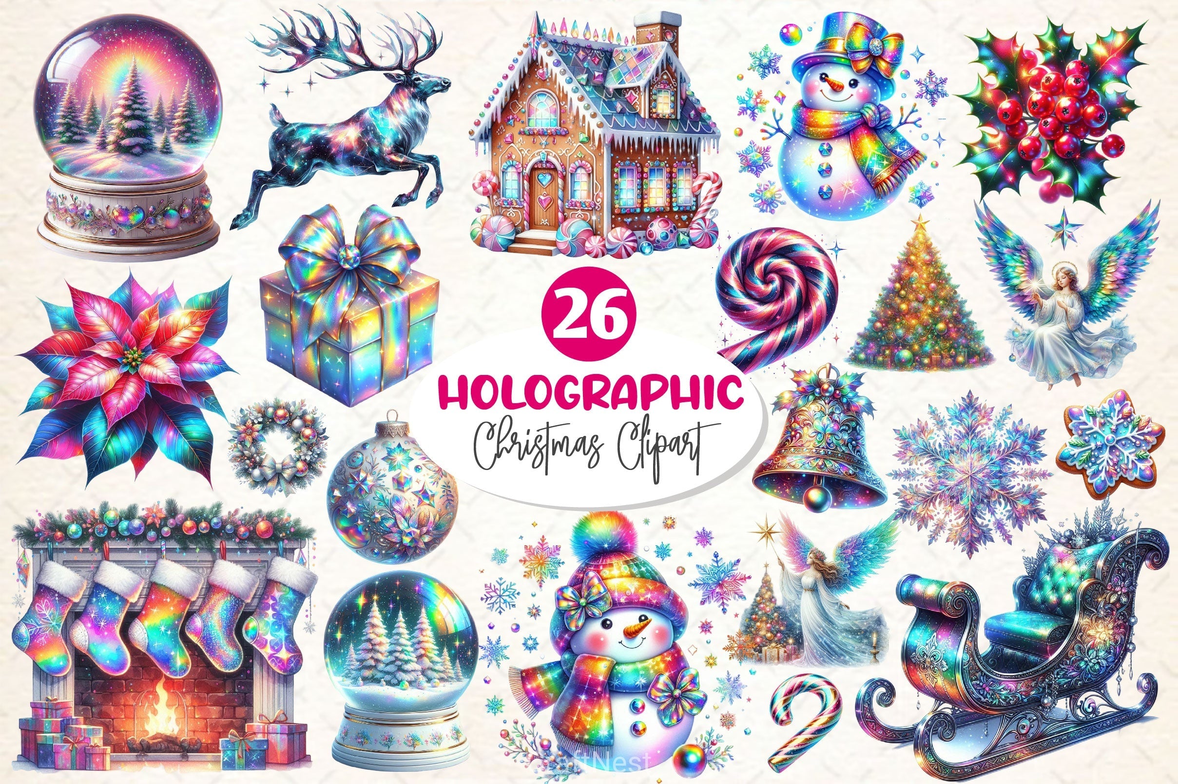 Holographic Christmas Clipart Bundle 5
