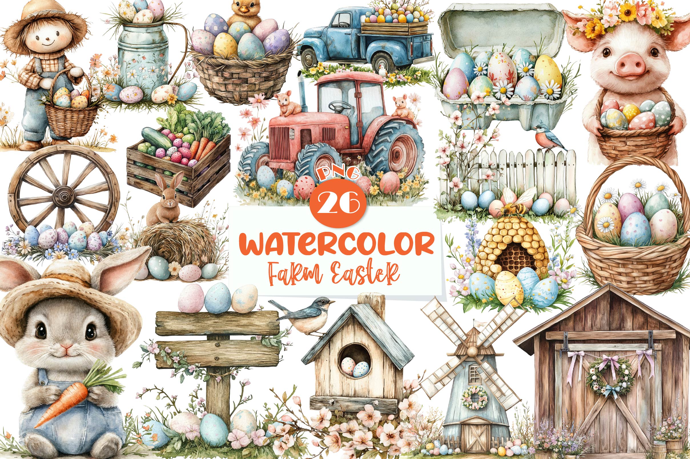 Cute Farm Easter Clipart Bundle