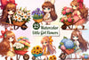 Little Cute Girl And Flowers Clipart Bundle