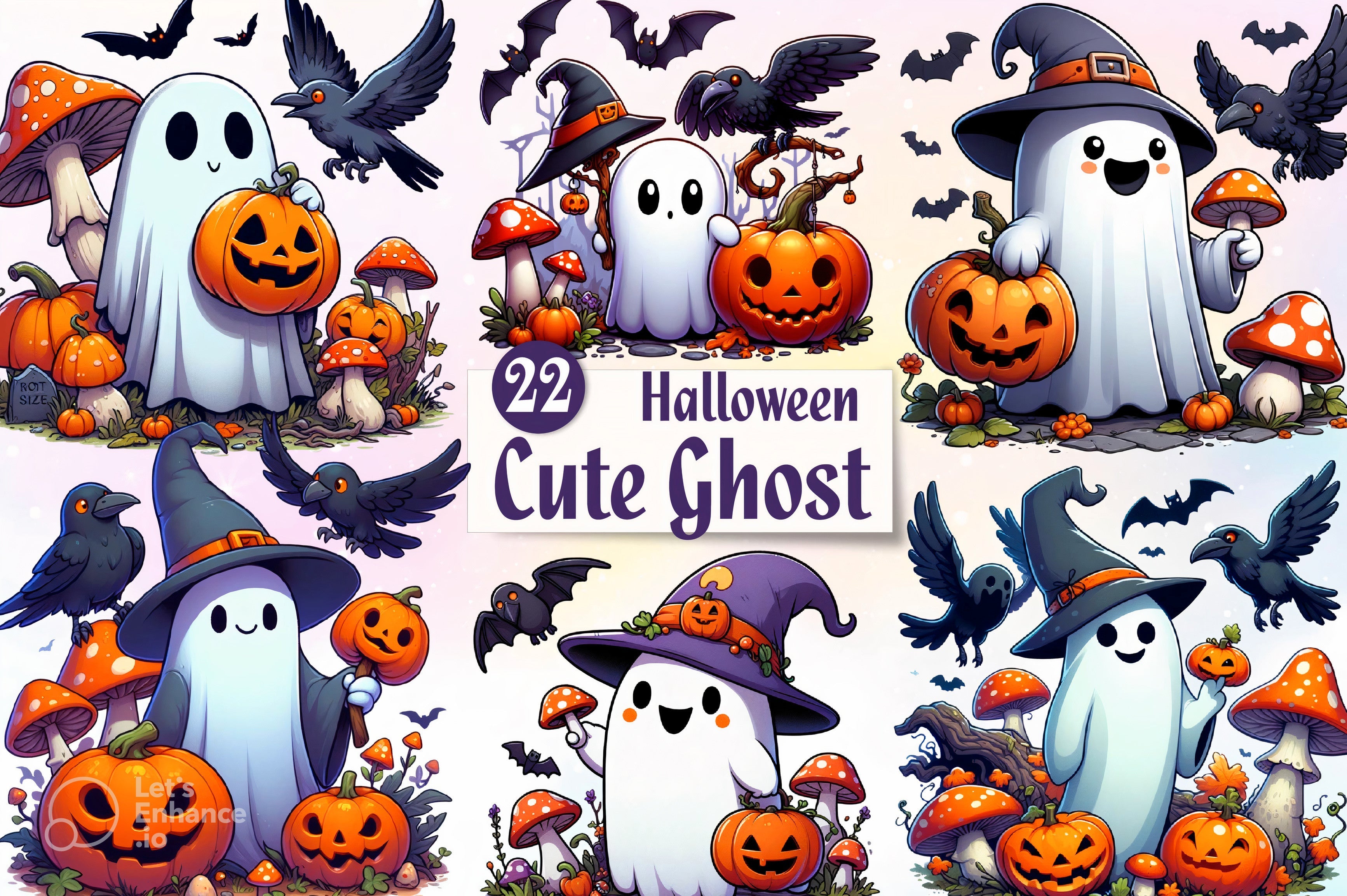 Halloween Cute Ghost Clipart Bundle