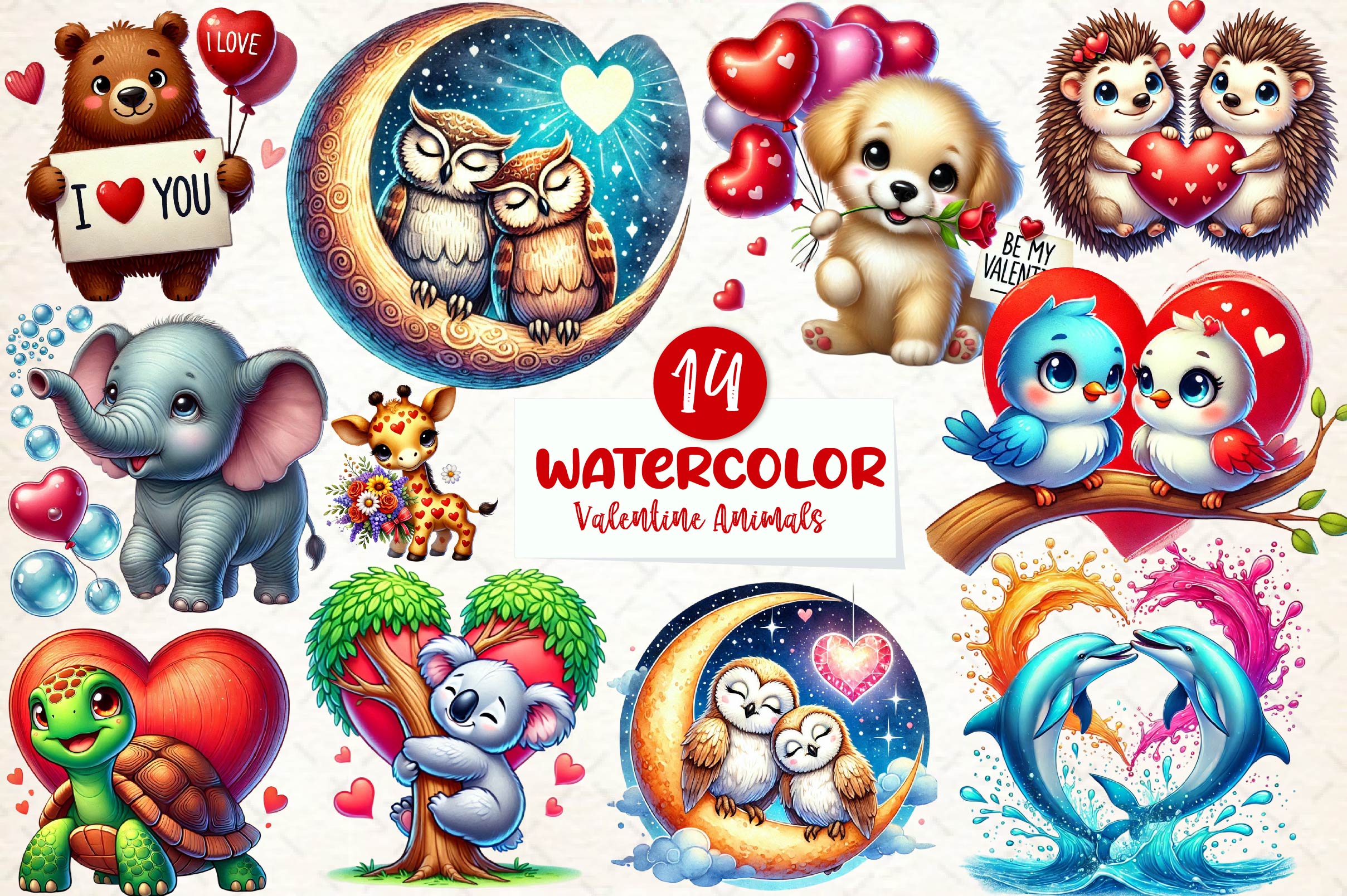 Valentine Design Valentine Animals Clipart Bundle