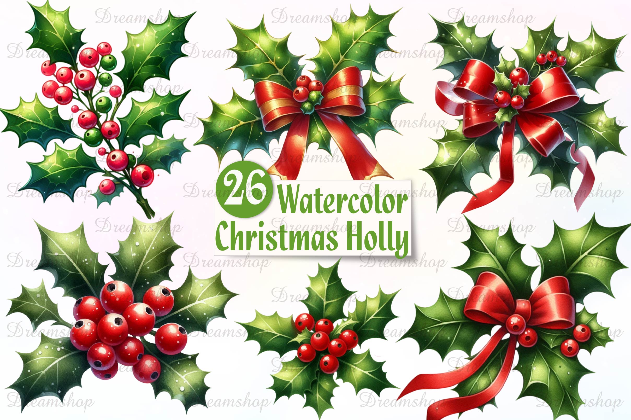 Christmas Holly Clipart Bundle