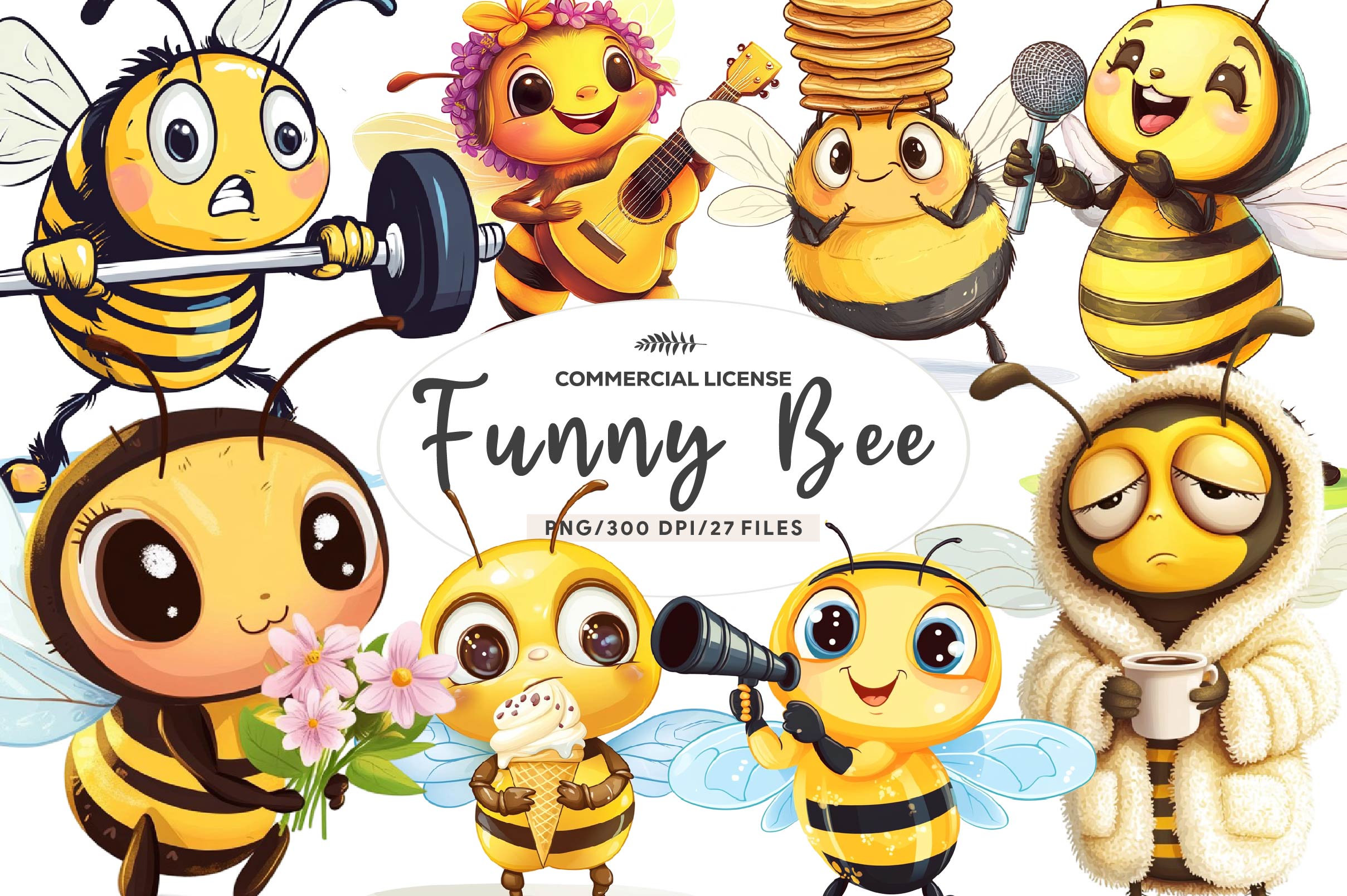 Quirky Funny Bee Clipart Bundle