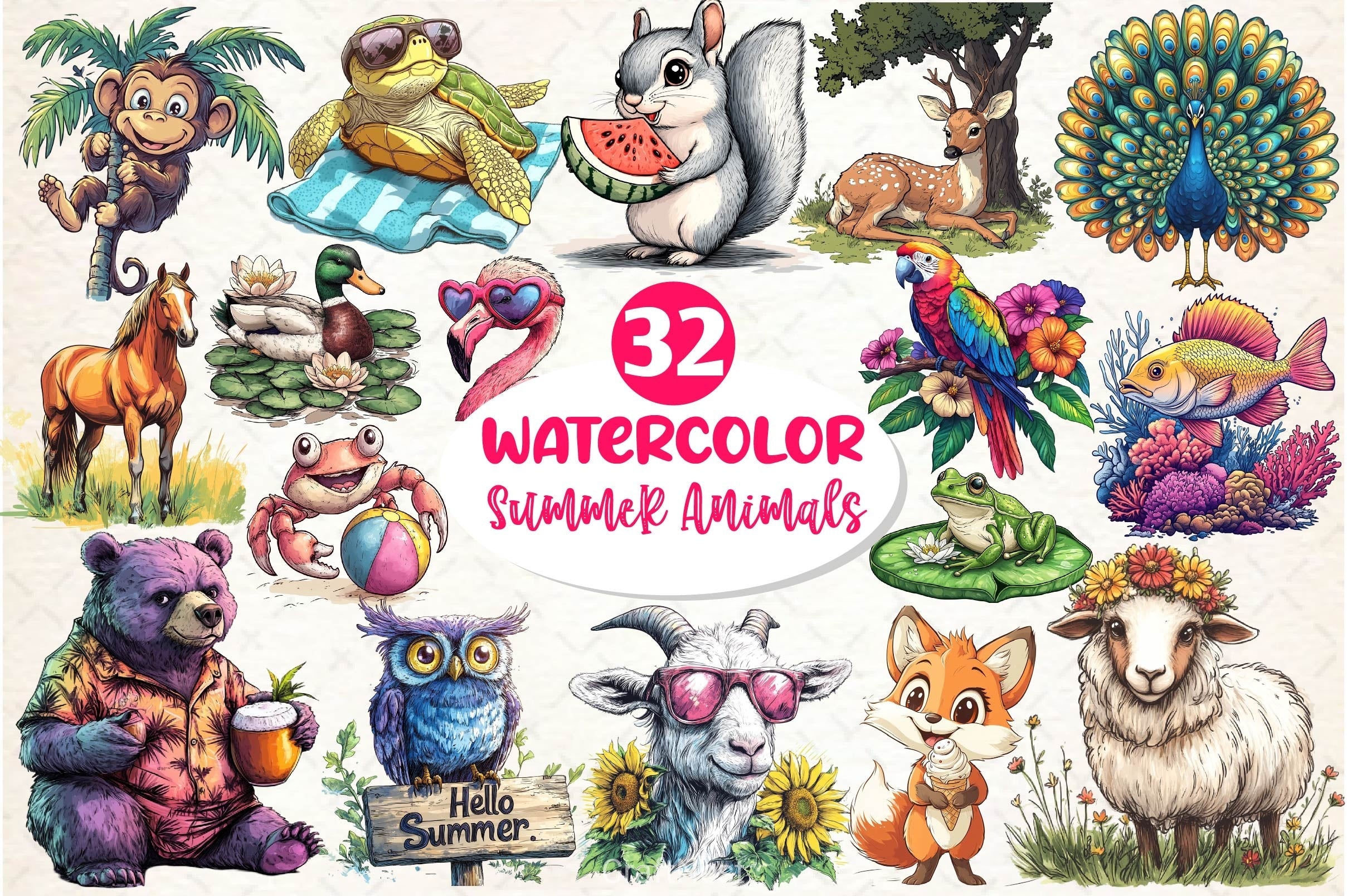 Summer Animals Clipart Bundle 4