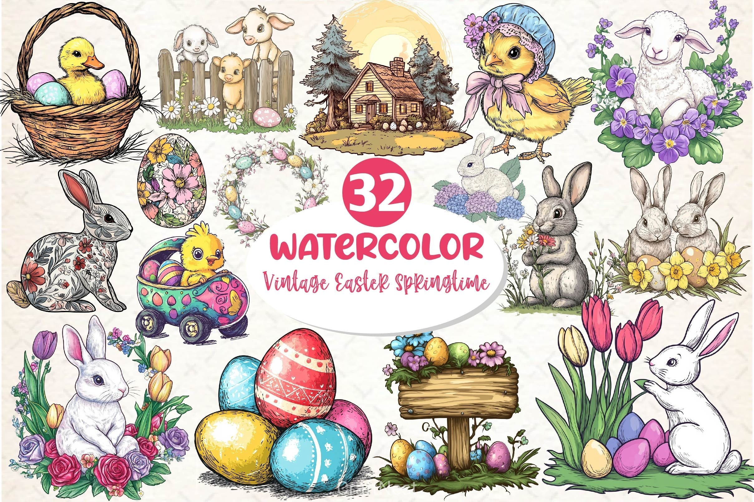Vintage Easter Springtime Clipart Bundle