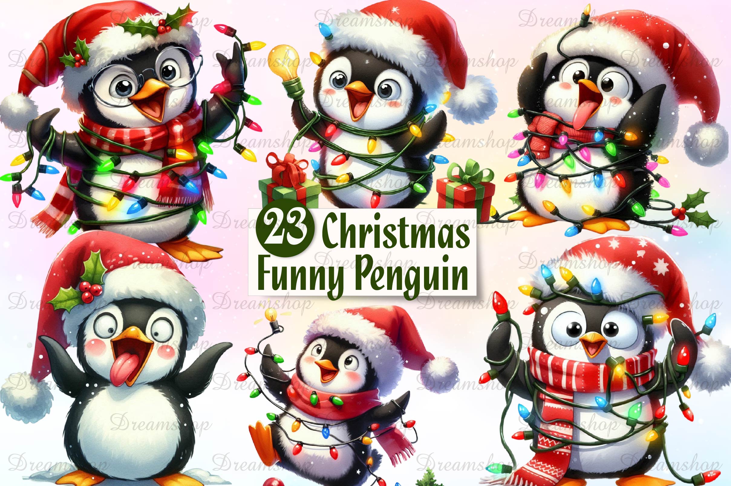 Funny Christmas Penguin Clipart Bundle