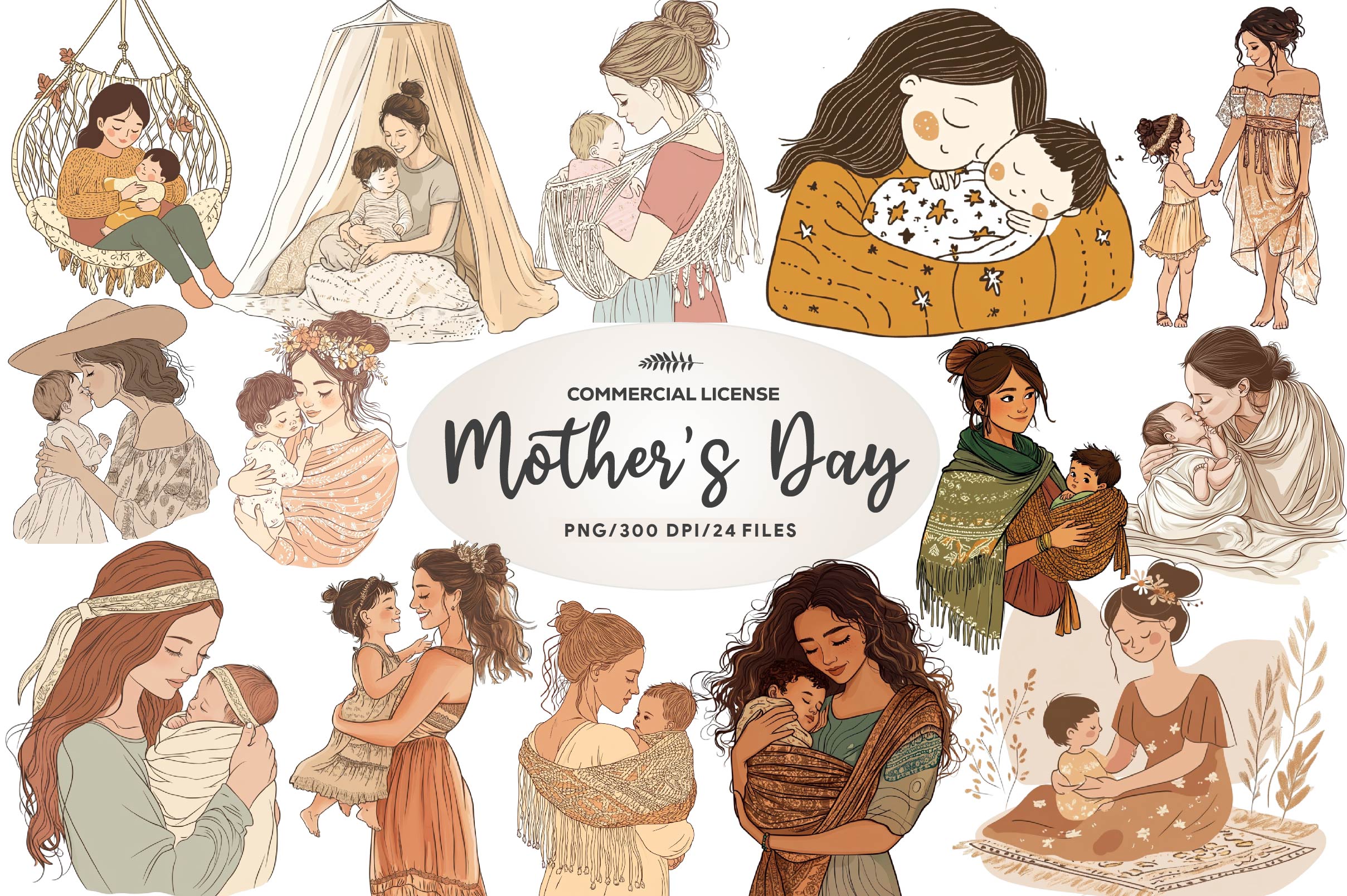 Boho Mothers Love Clipart Bundle