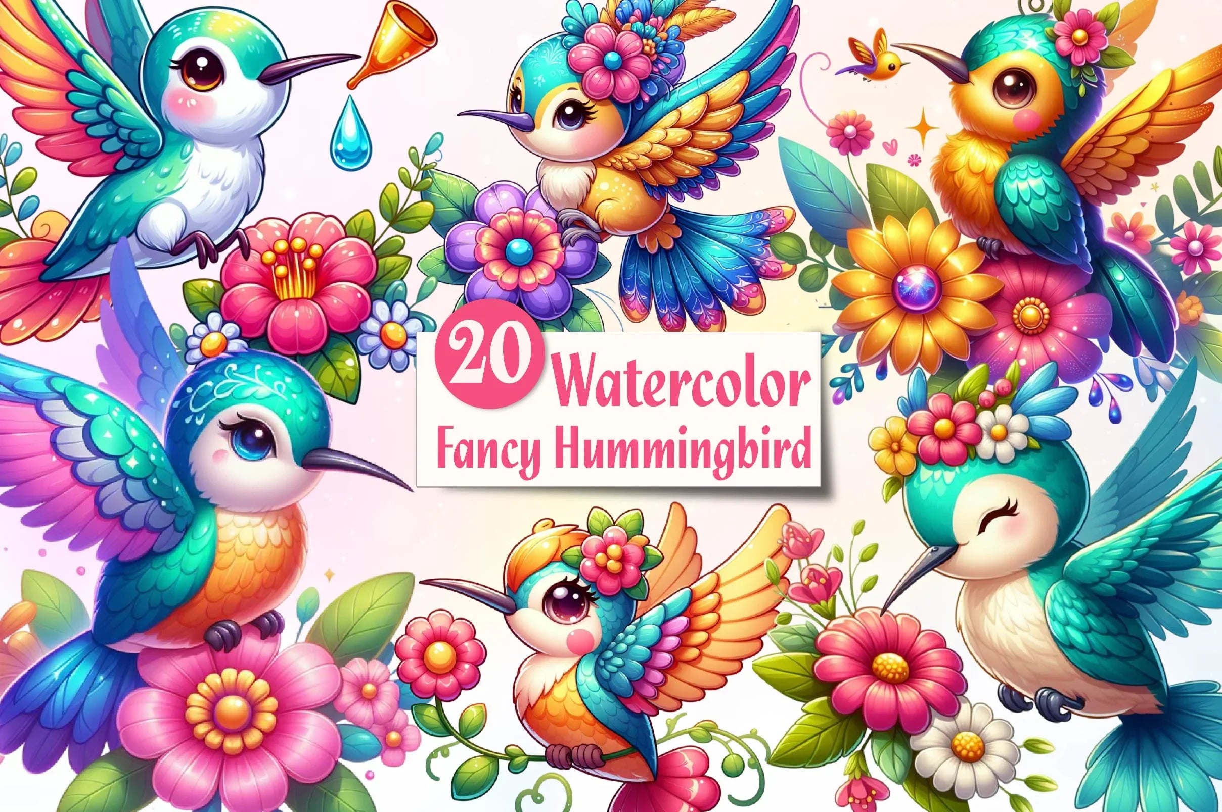 Fancy Hummingbird Clipart Bundle