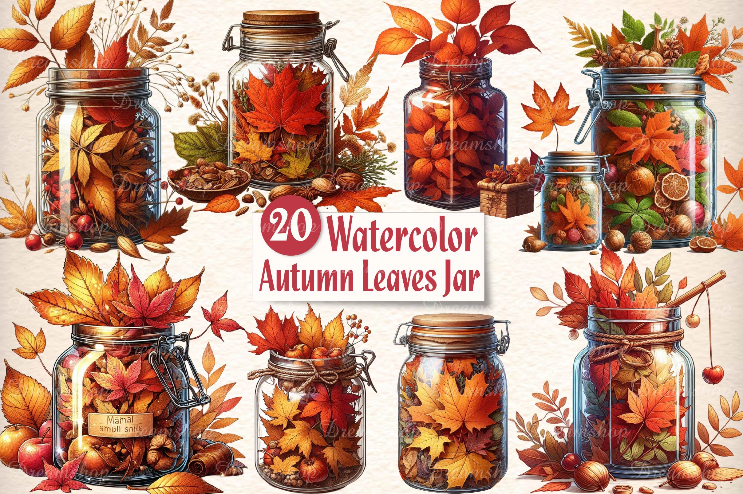 Autumn Leaves In A Jar Clipart Bundle